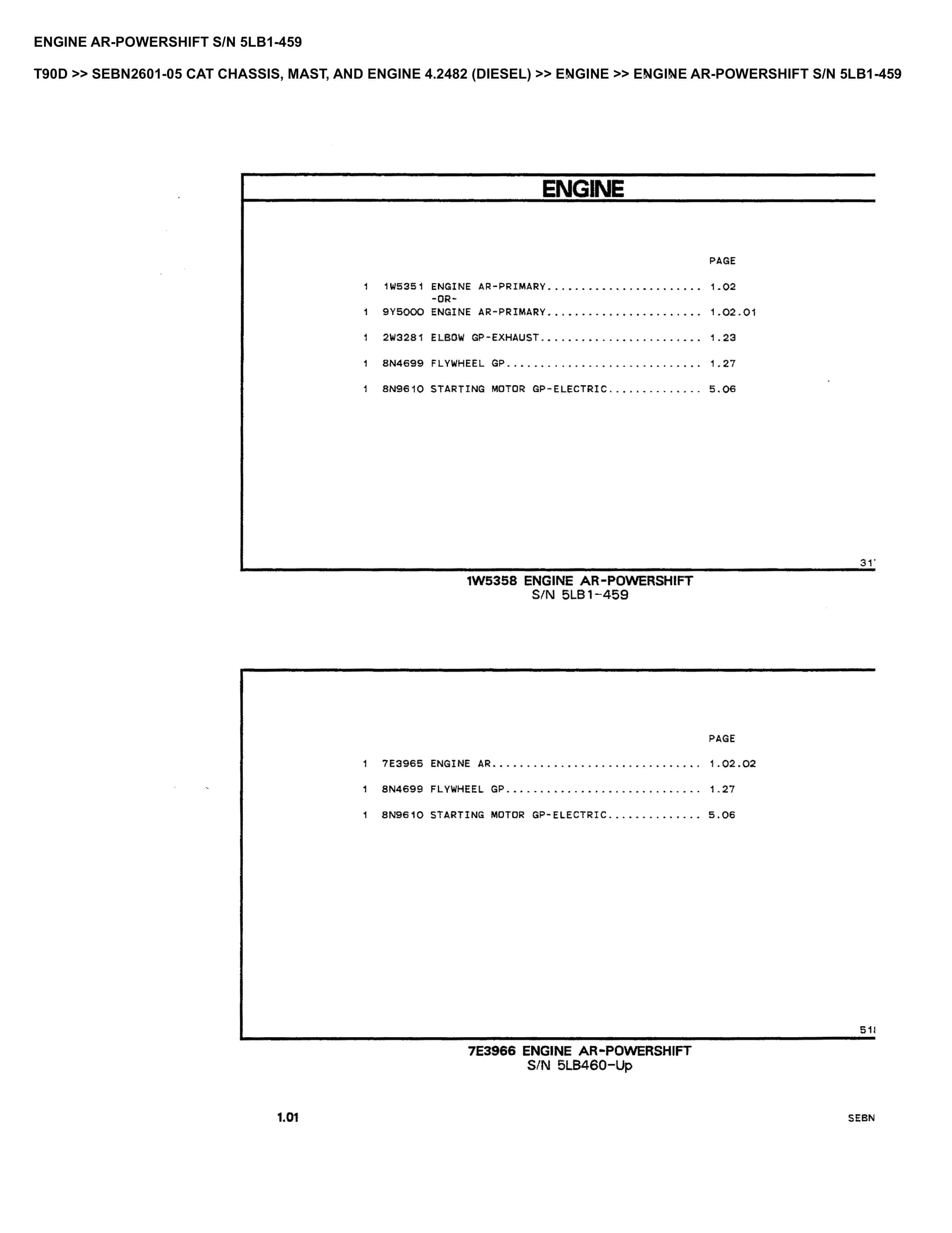 Caterpillar T90D Parts Manual SEBN2601-05