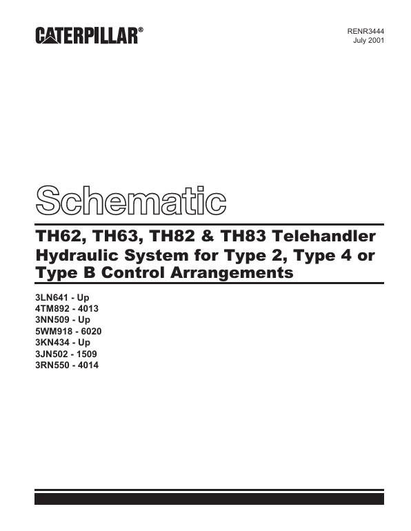 Caterpillar TH62, TH63, TH82, TH83 Telehandler Electrical System Wiring Diagrams RENR3444