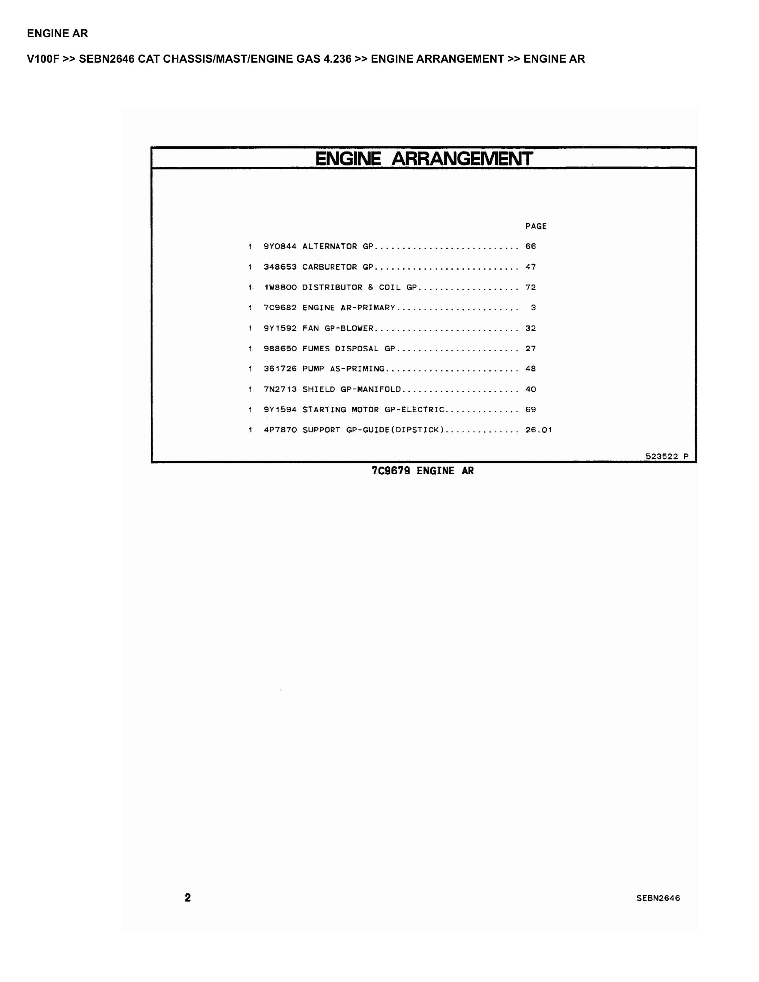Caterpillar V100F Parts Manual SEBN2646