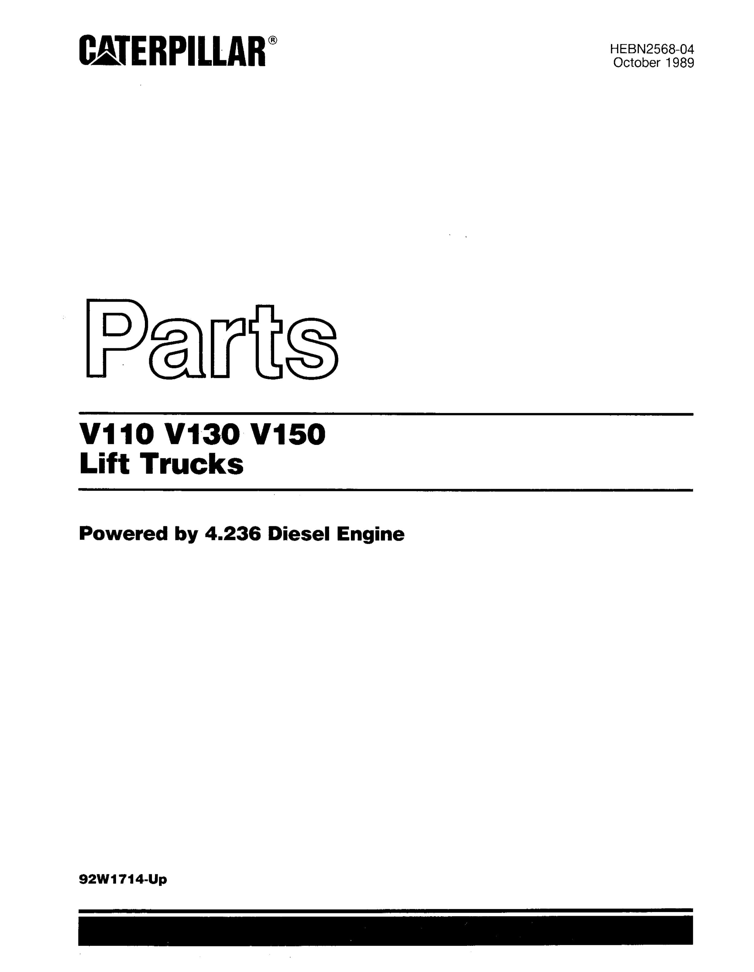 Caterpillar V110, V130, V150 Lift Truck Parts Manual HEBN2568-04