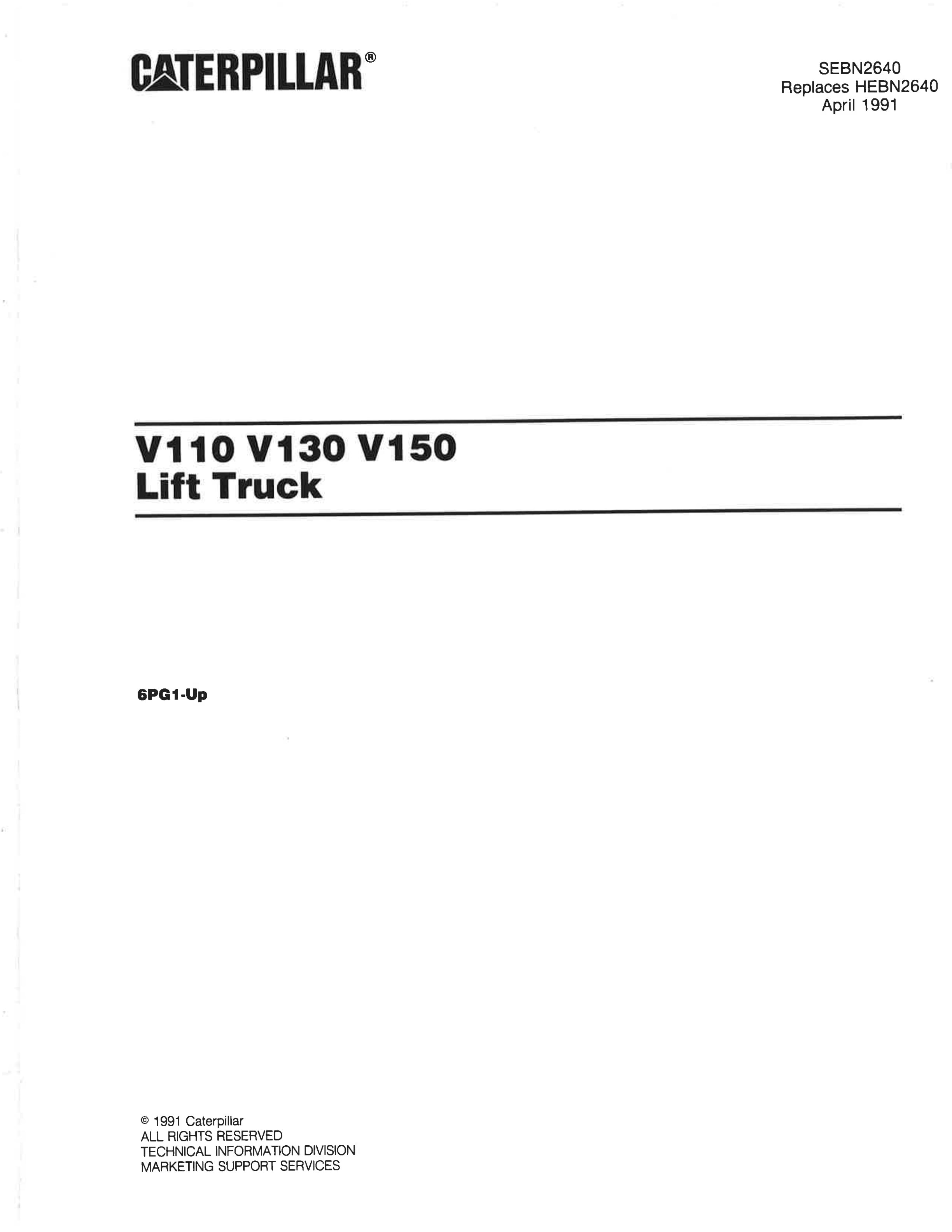 Caterpillar V110, V130, V150 Lift Trucks Parts Manual SEBN2640