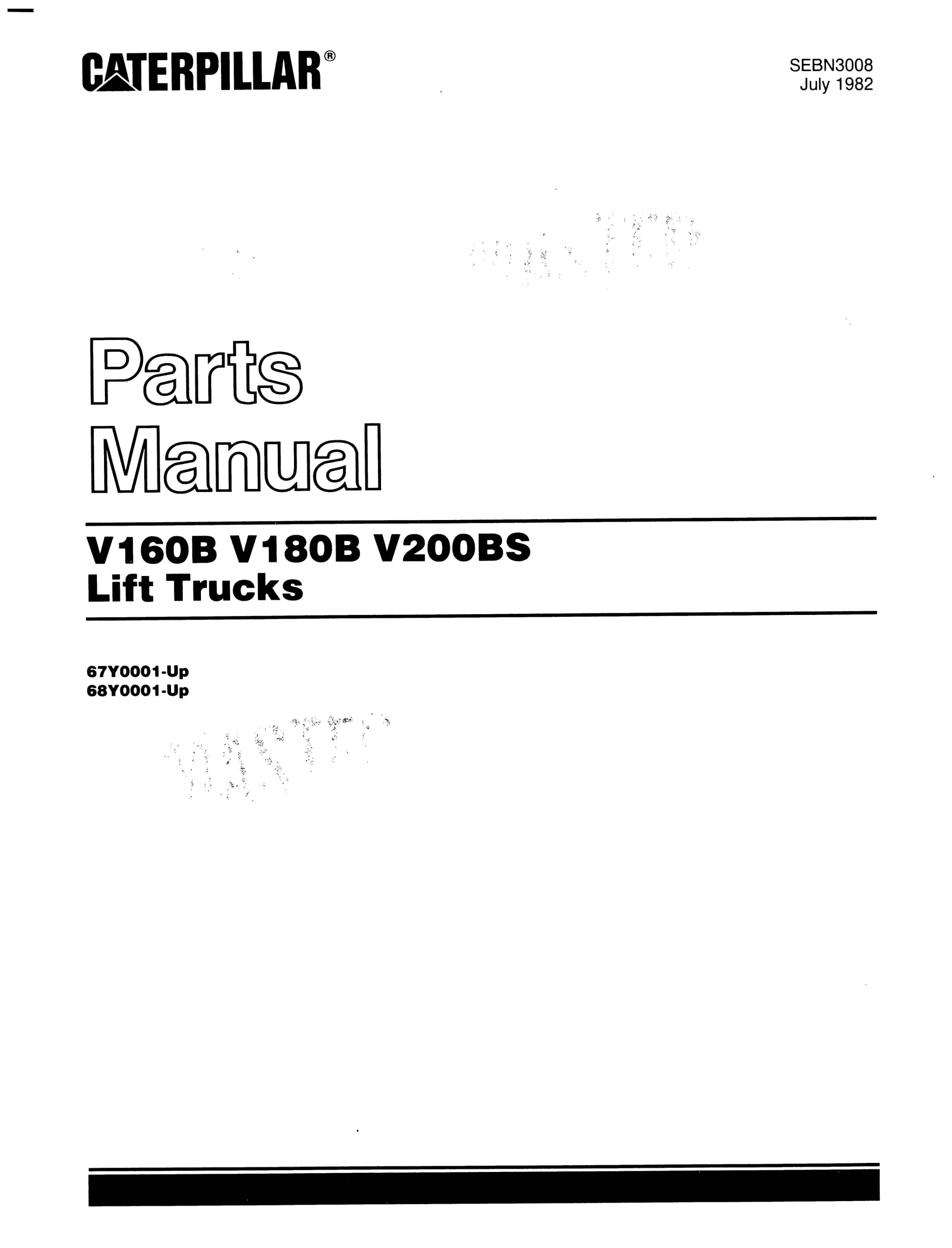 Caterpillar V160B, V180B, V200BS Lift Trucks Parts Manual SEBN3008