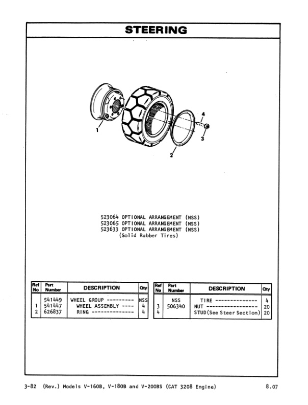 Caterpillar V160B, V180B, V200BS Lift Trucks Parts Manual SEBN3008-2