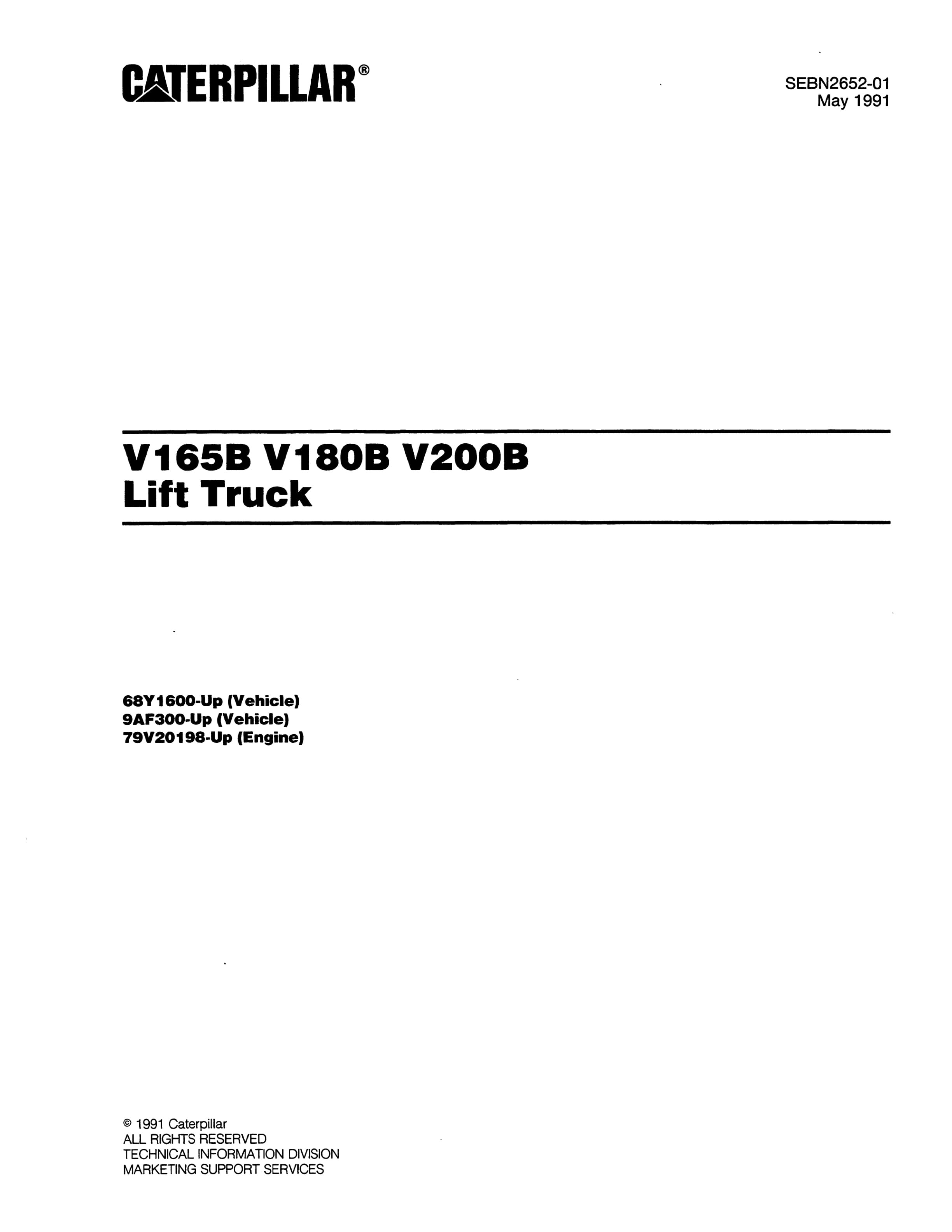 Caterpillar V165B, V180B, V200B Lift Trucks Parts Manual SEBN2652-01
