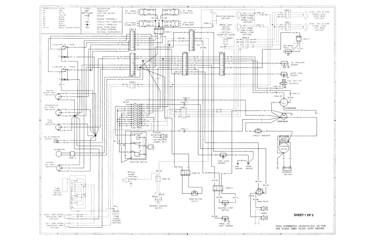 Caterpillar V165C to V330C Lift Trucks Electrical System Schematic SENB8498-2