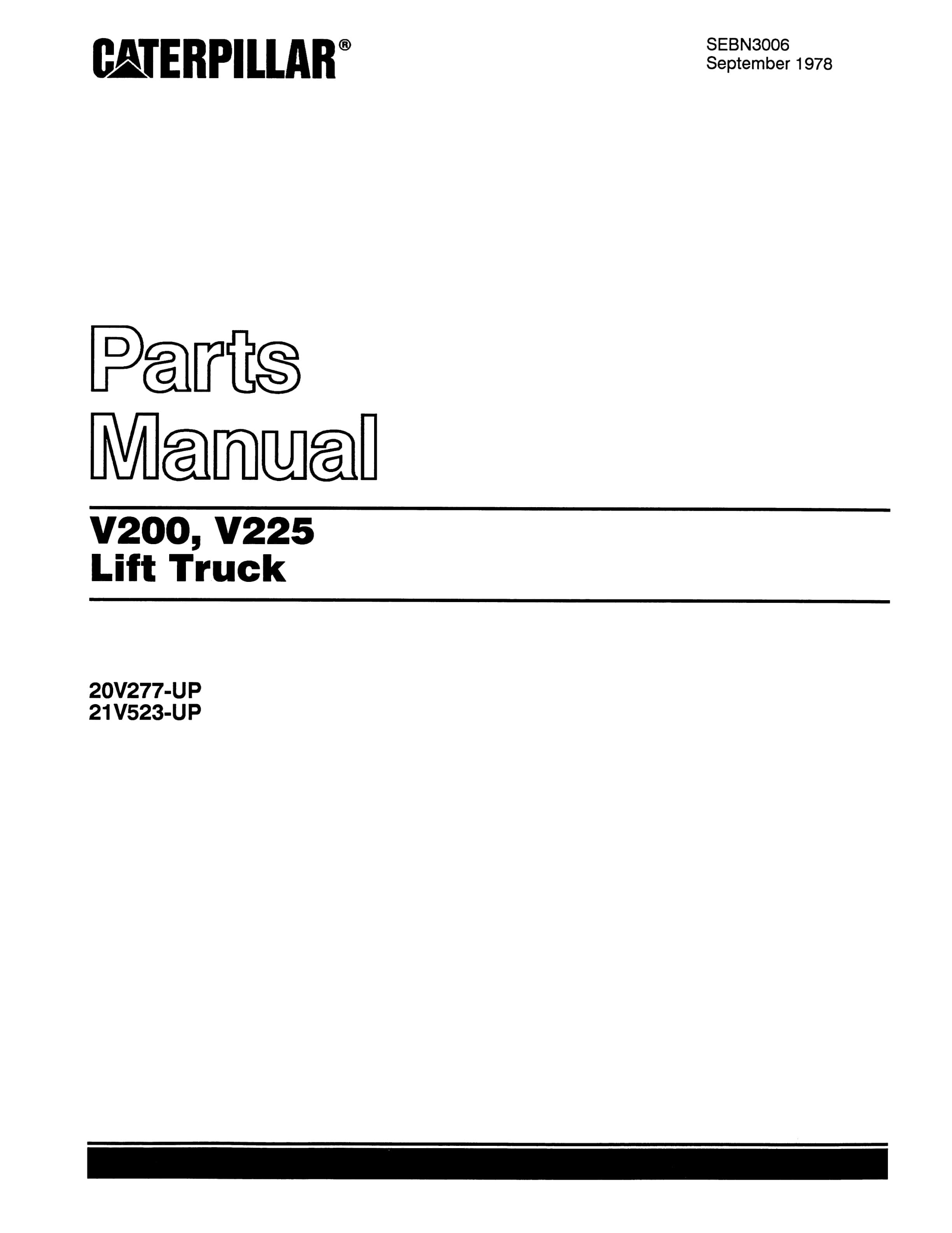 Caterpillar V200, V225 Lift Trucks Parts Manual SEBN3006