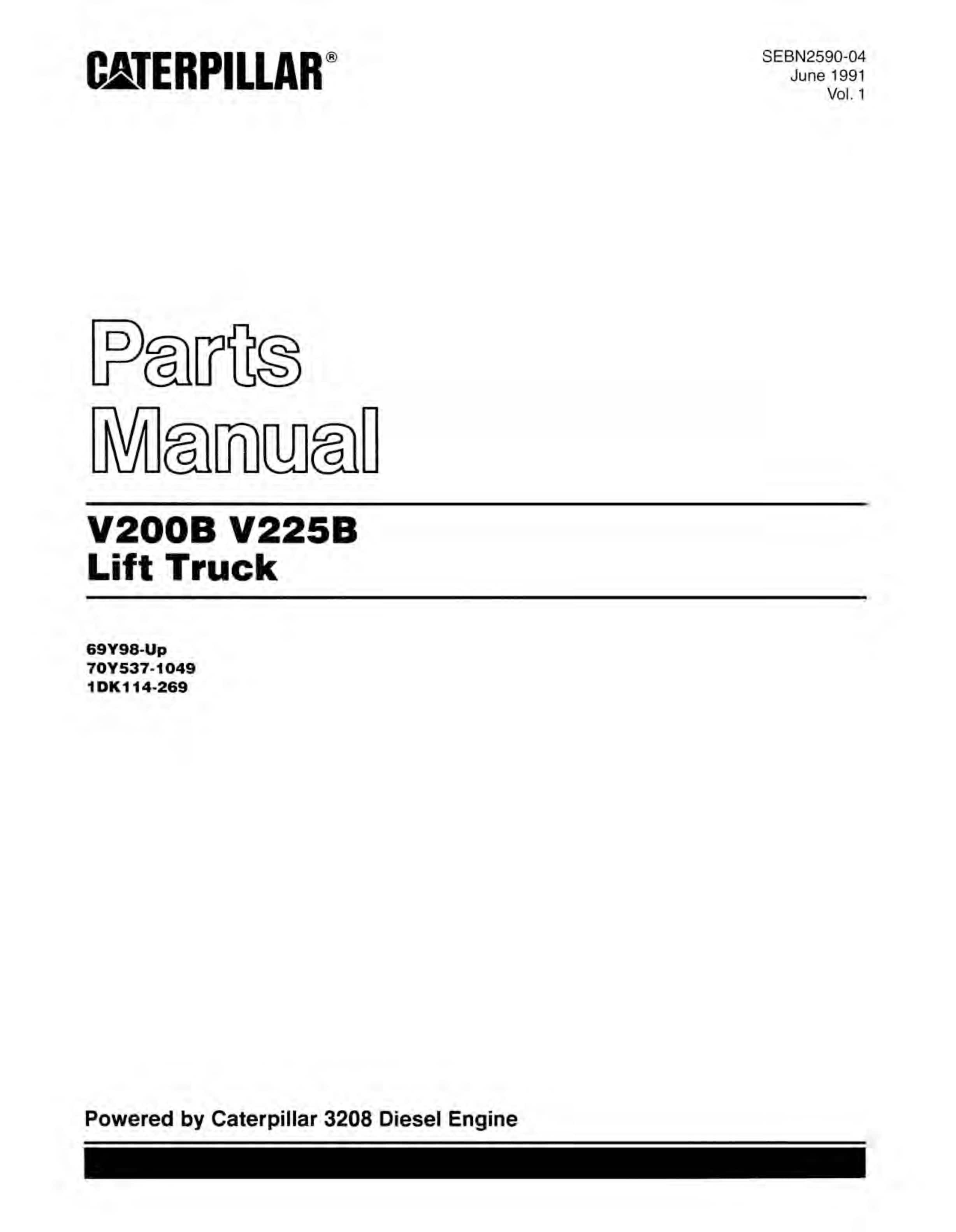 Caterpillar V200B, V225B Lift Trucks Parts Manual SEBN2590-04