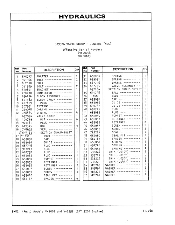 Caterpillar V200B, V225B Lift Trucks Parts Manual SEBN3009-3