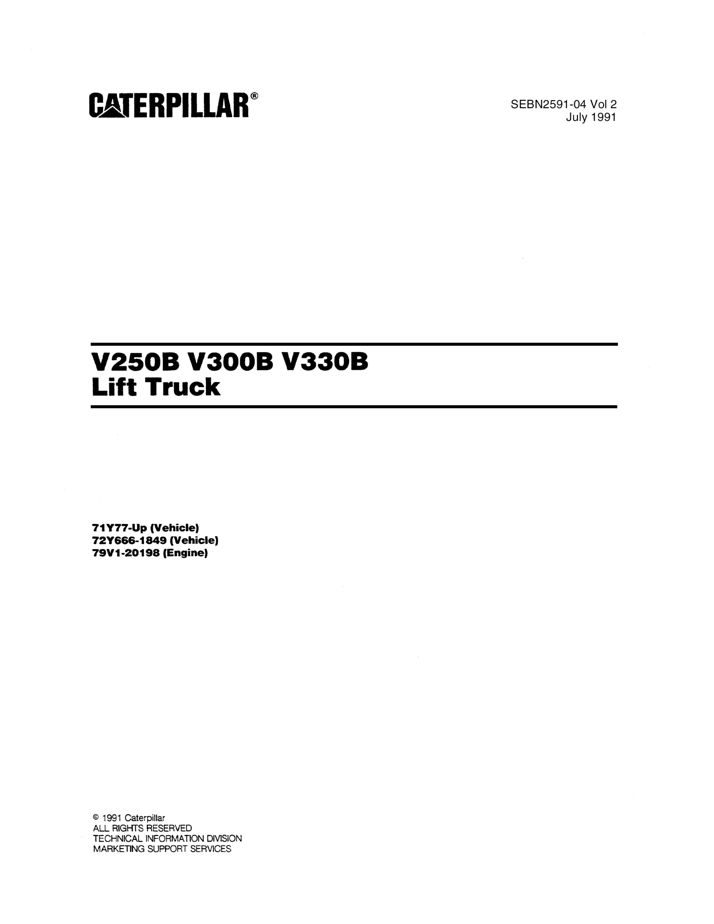 Caterpillar V250B, V300B, V330B Lift Trucks Parts Manual SEBN2591-04