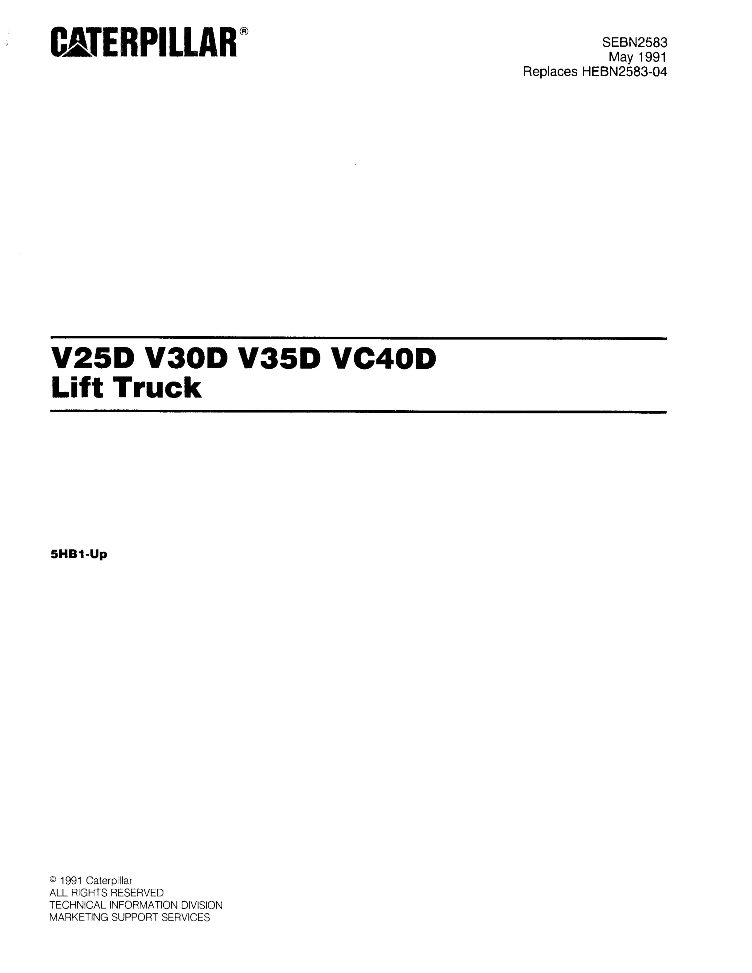 Caterpillar V25D, V30D, V35D, VC40D Lift Trucks Parts Manual SEBN2583