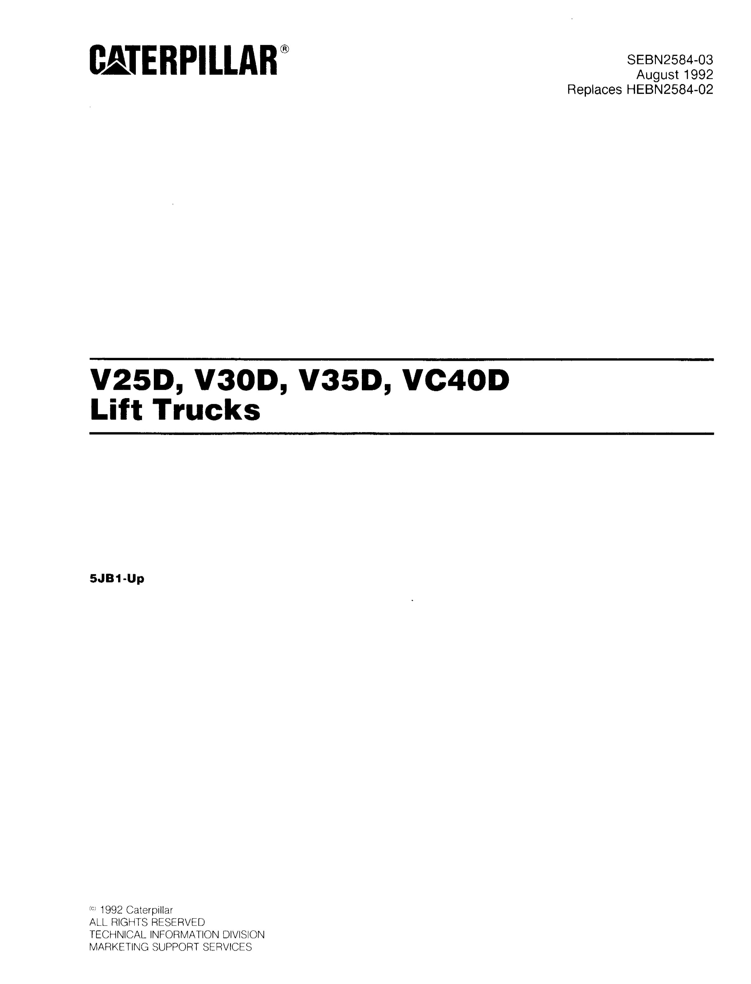 Caterpillar V25D, V30D, V35D, VC40D Lift Trucks Parts Manual SEBN2584-03