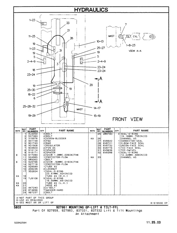 Caterpillar V25D, V30D, V35D, VC40D Lift Trucks Parts Manual SEBN2584-03-3