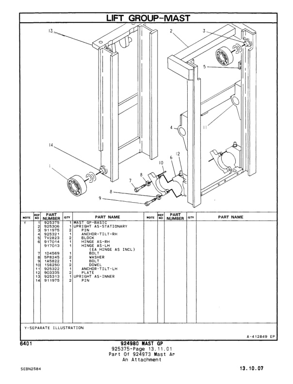Caterpillar V25D, V30D, V35D, VC40D Lift Trucks Parts Manual SEBN2584-03-5