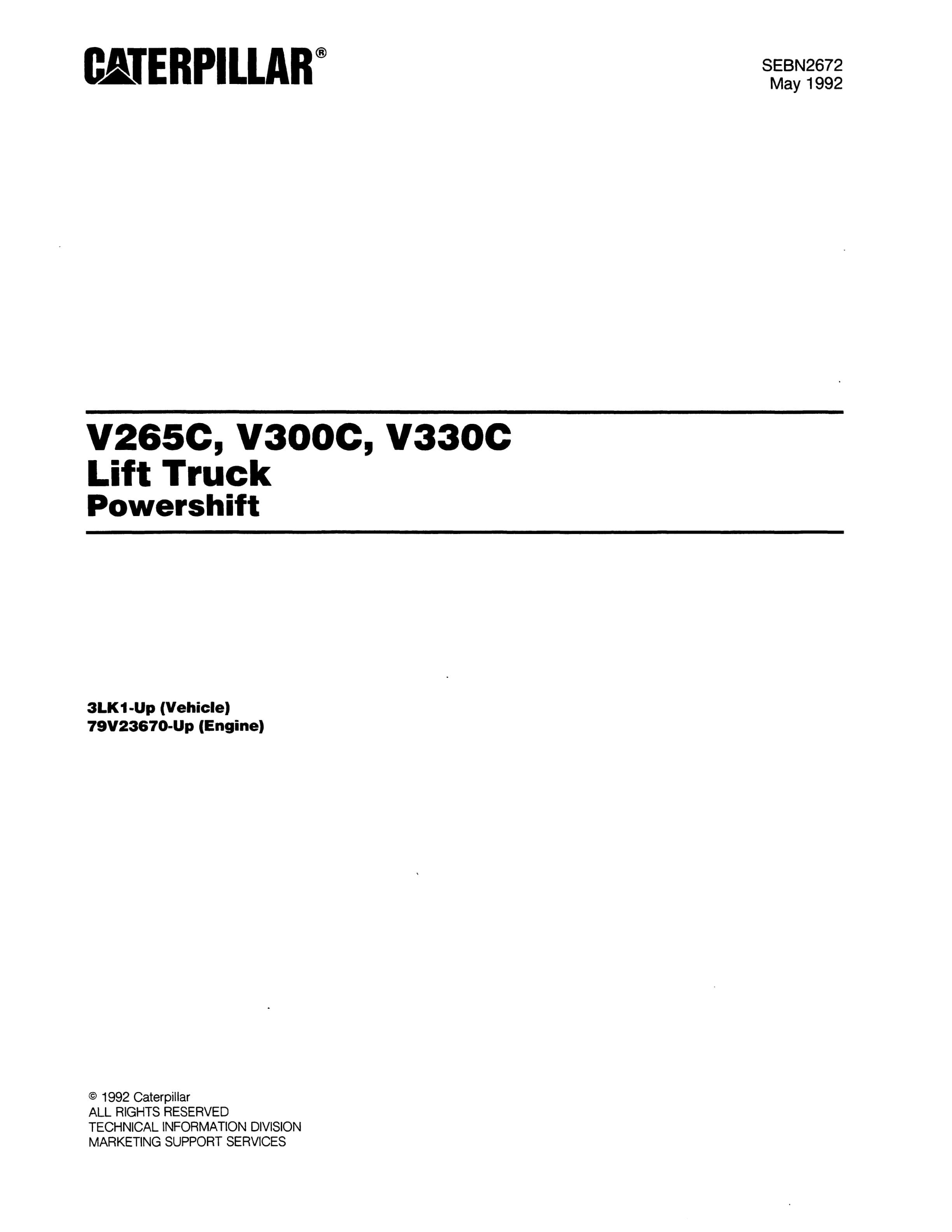 Caterpillar V265C, V300C, V330C Lift Trucks Powershift Parts Manual SEBN2672