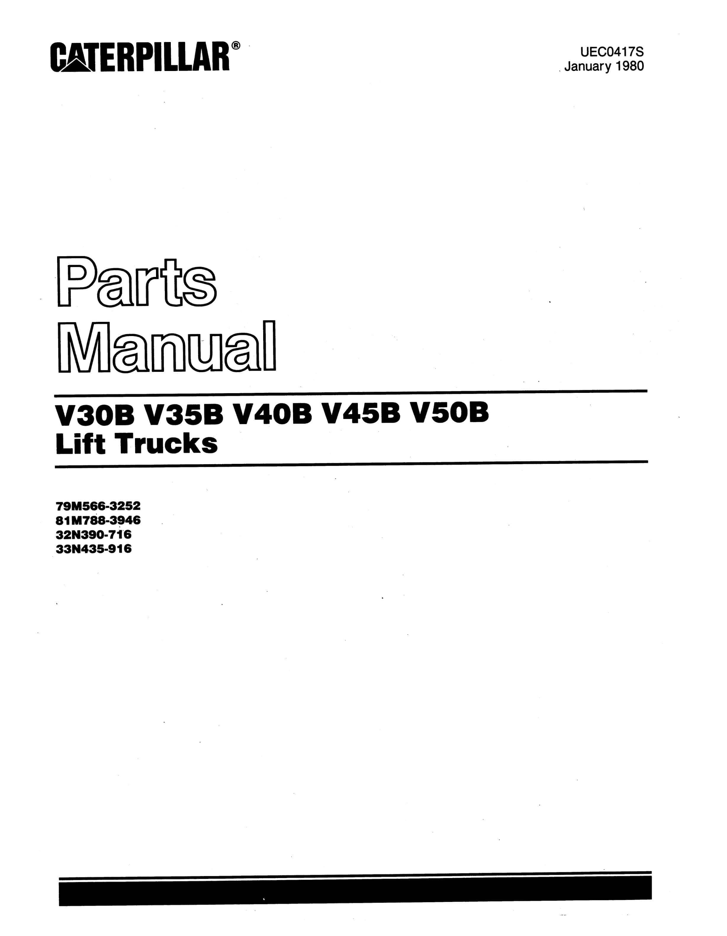 Caterpillar V30B, V35B, V40B, V45B, V50B Lift Trucks Parts Manual UEC0417S