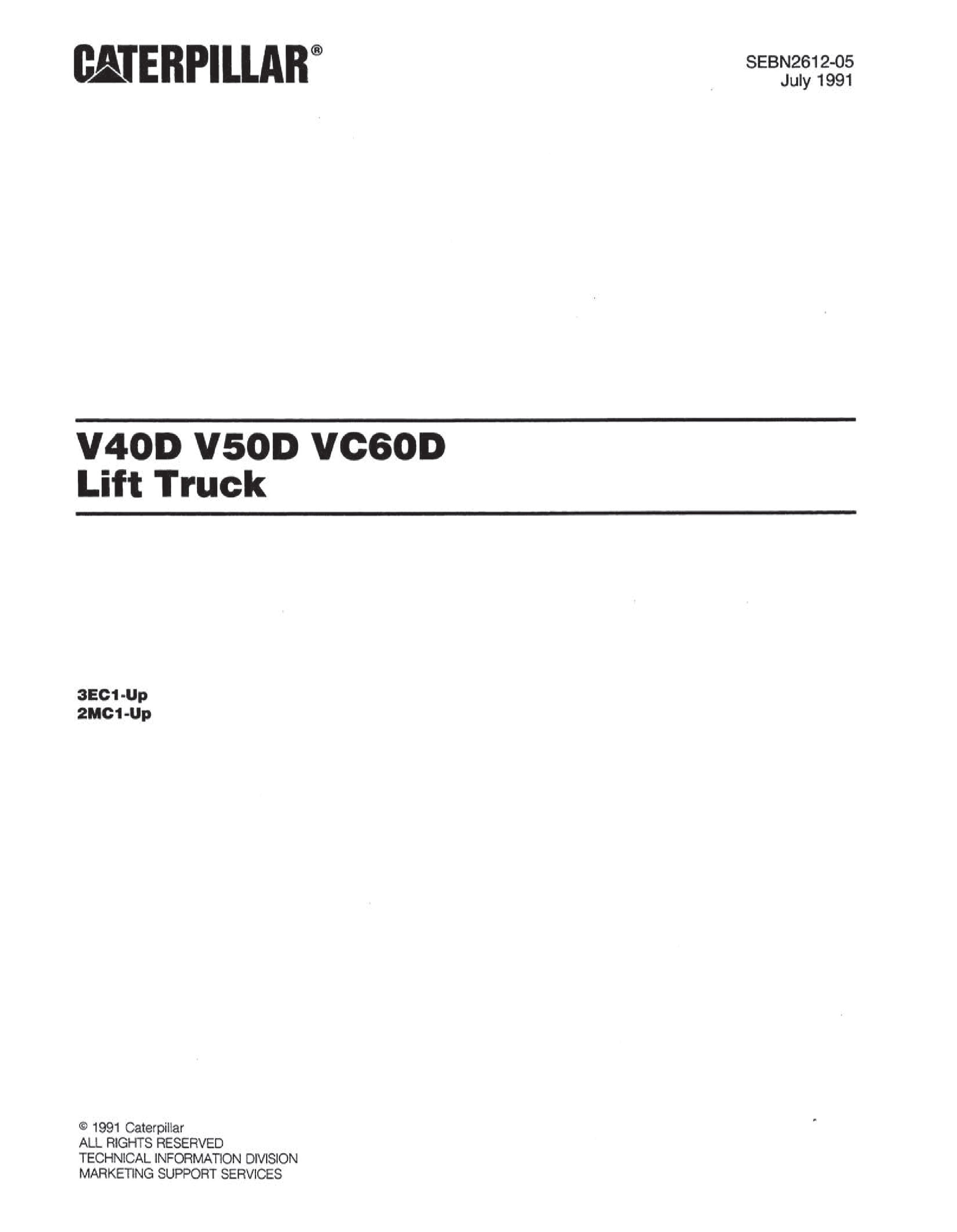 Caterpillar V40D, V50D, VC60D Lift Trucks Parts Manual SEBN2612-05