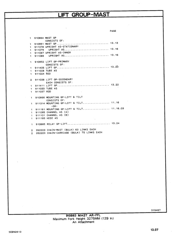 Caterpillar V40D, V50D, VC60D Lift Trucks Parts Manual SEBN2613-02-4