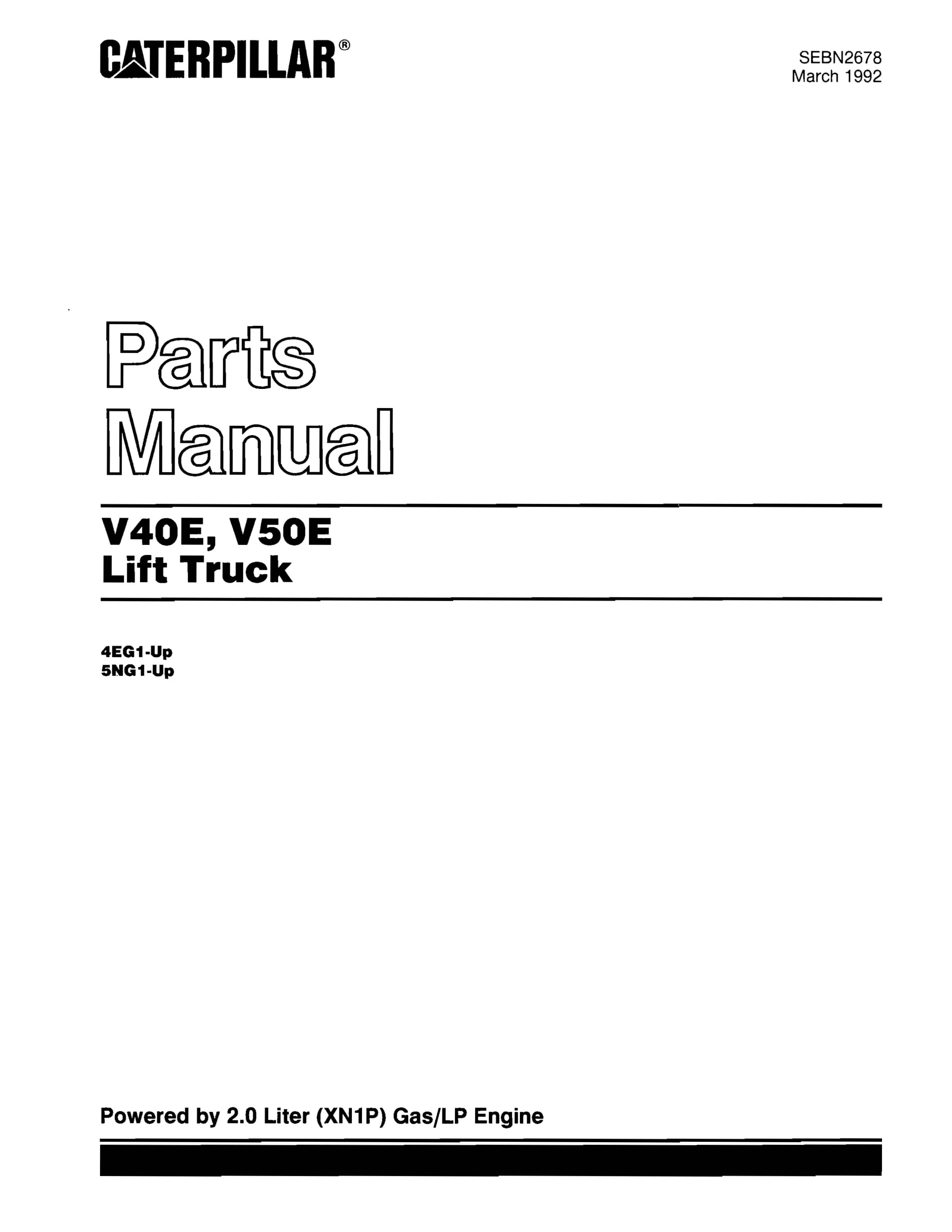 Caterpillar V40E, V50E Lift Trucks Parts Manual SEBN2678