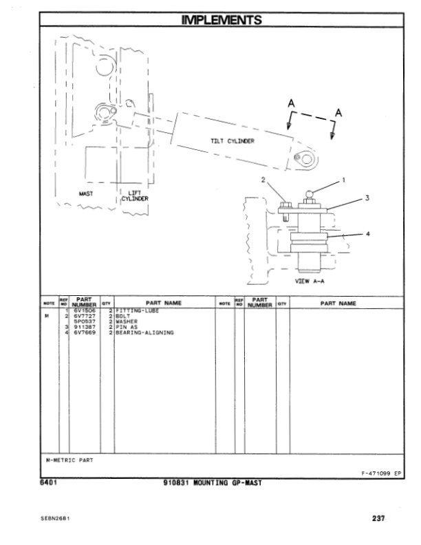 Caterpillar V40E, V50E VC60E Lift Trucks Parts Manual SEBN2681-5