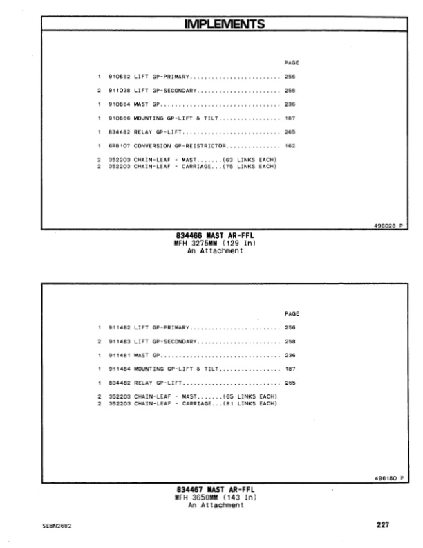 Caterpillar V40E, V50E VC60E Lift Trucks Parts Manual SEBN2682-4