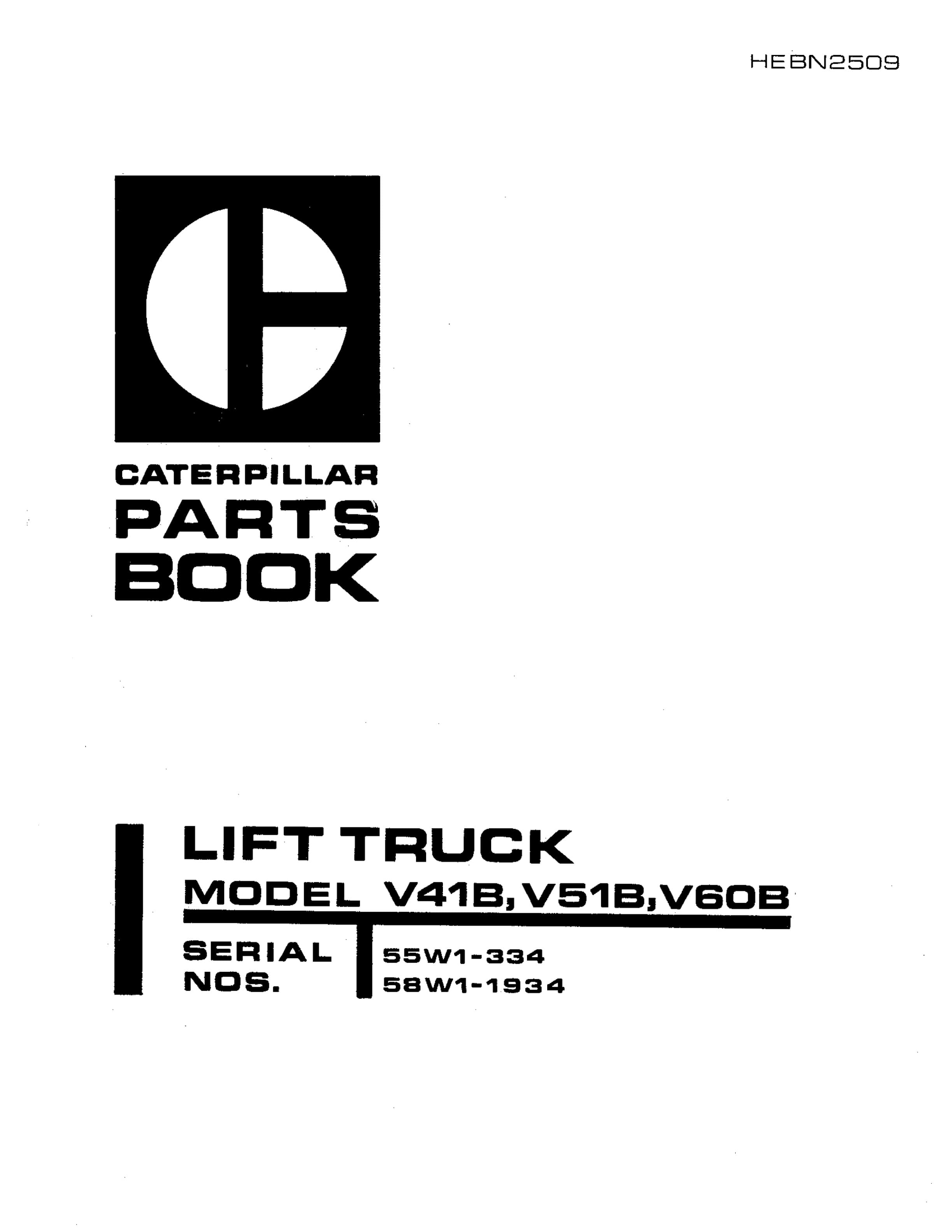 Caterpillar V41B, V51B, V60B Lift Truck Parts Book HEBN2509