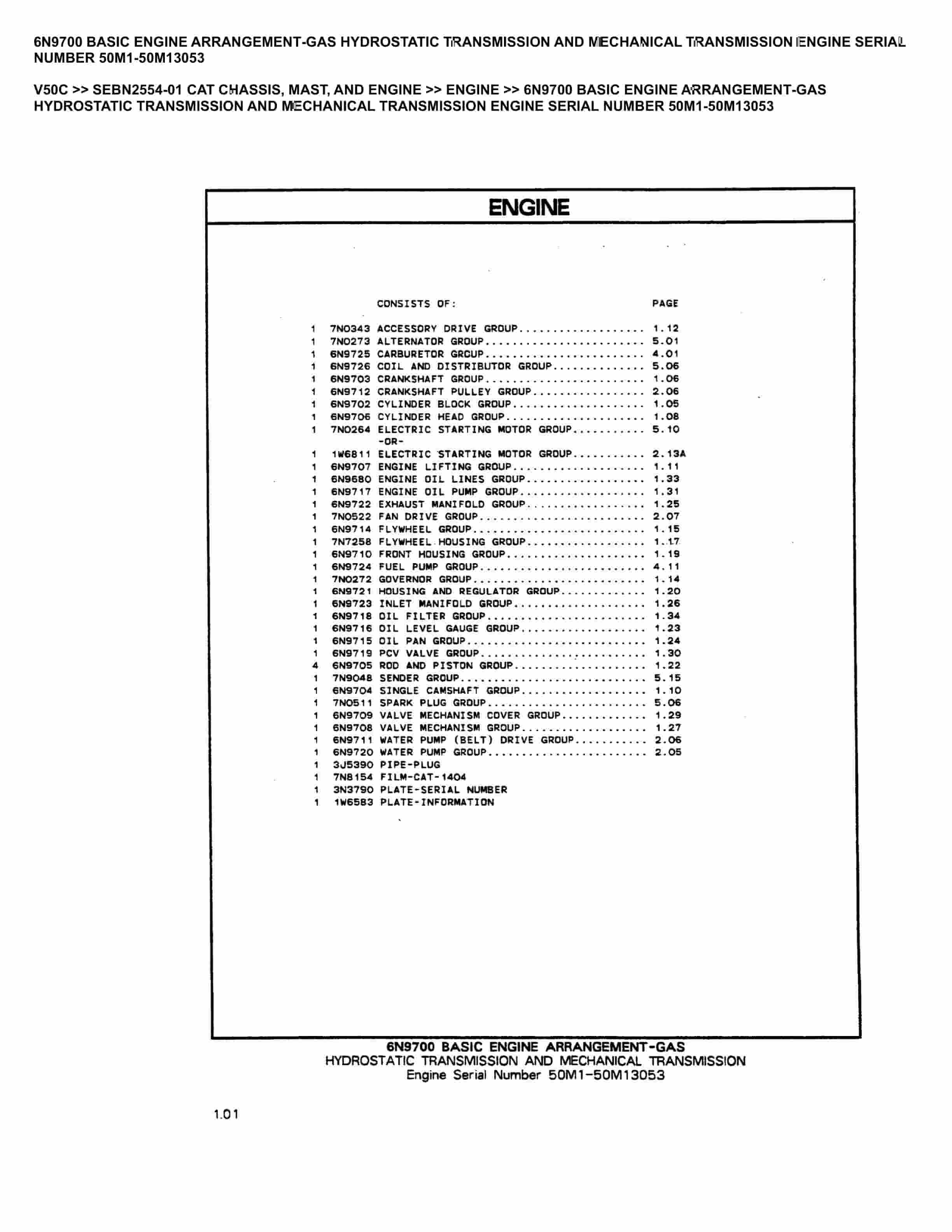 Caterpillar V50C Parts Manual SEBN2554-01