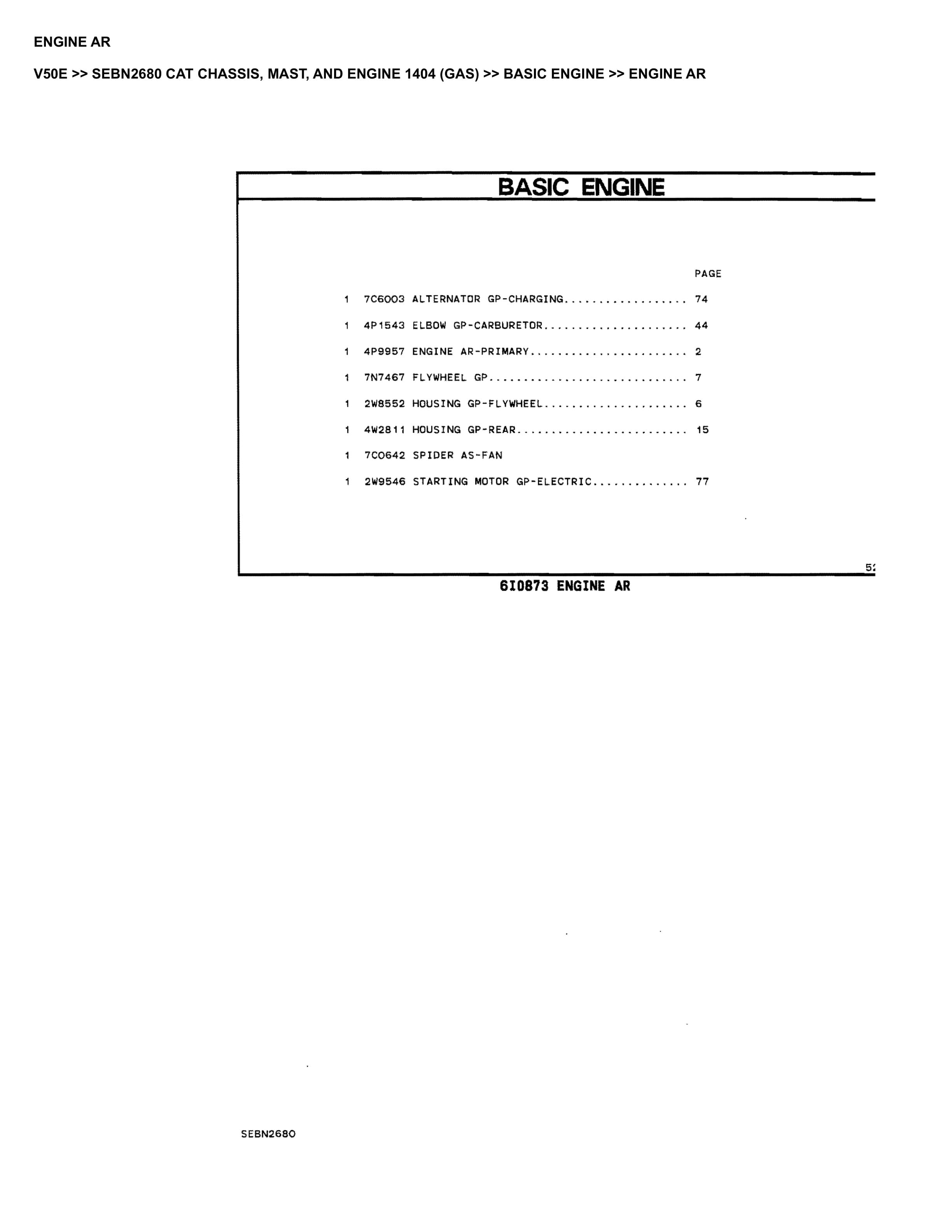Caterpillar V50E Parts Manual SEBN2680