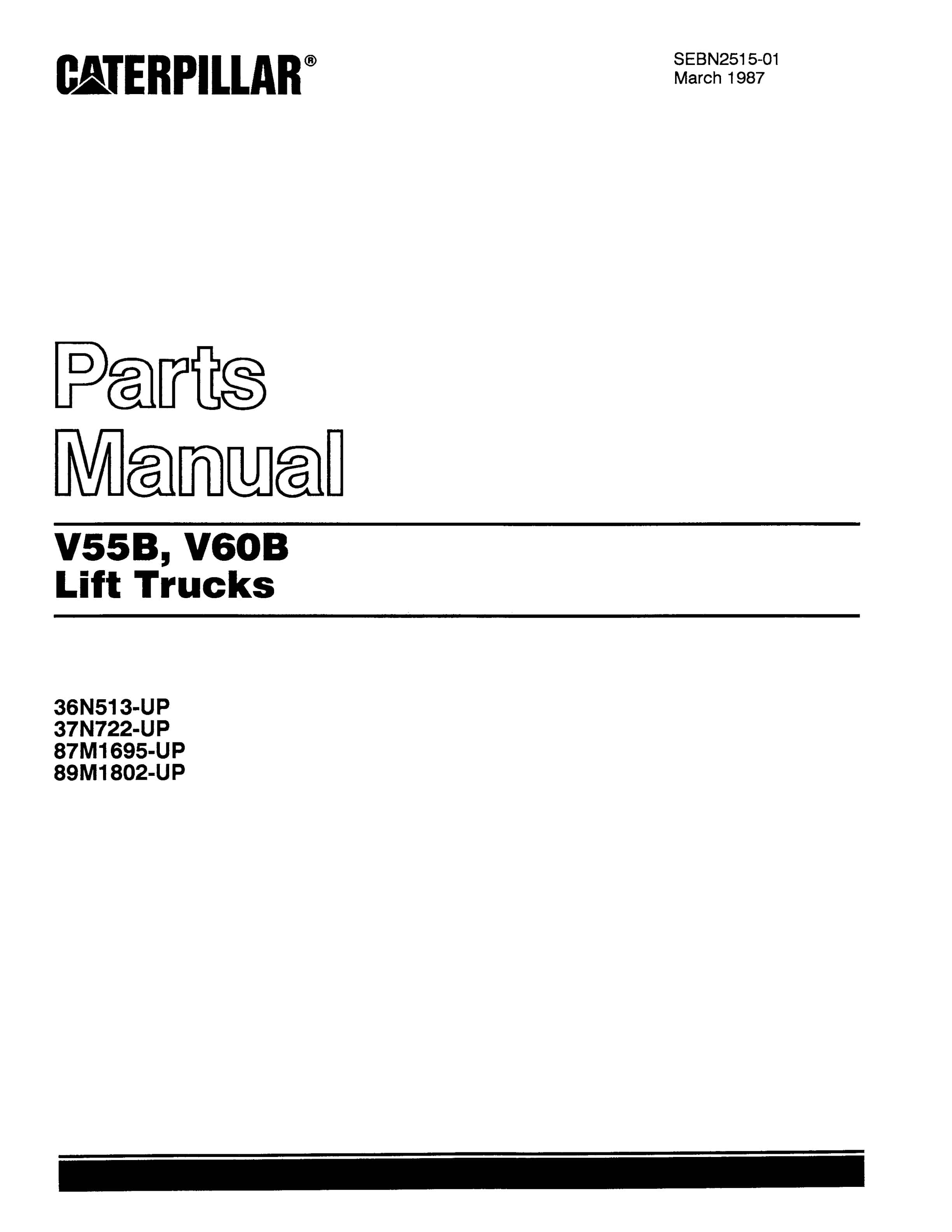 Caterpillar V55B, V60B Lift Trucks Parts Manual SEBN2515-01