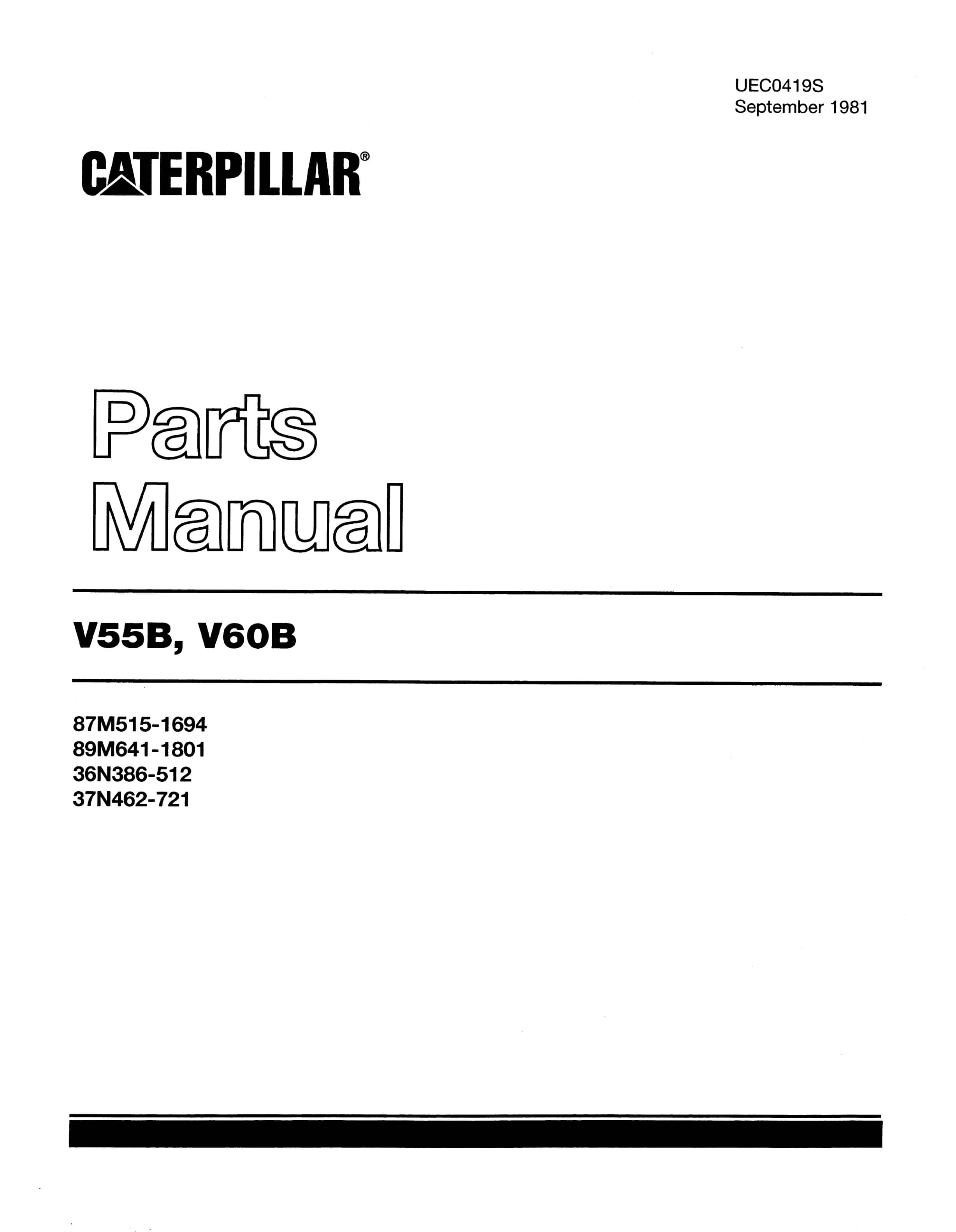 Caterpillar V55B, V60B Lift Trucks Parts Manual UEC0419S