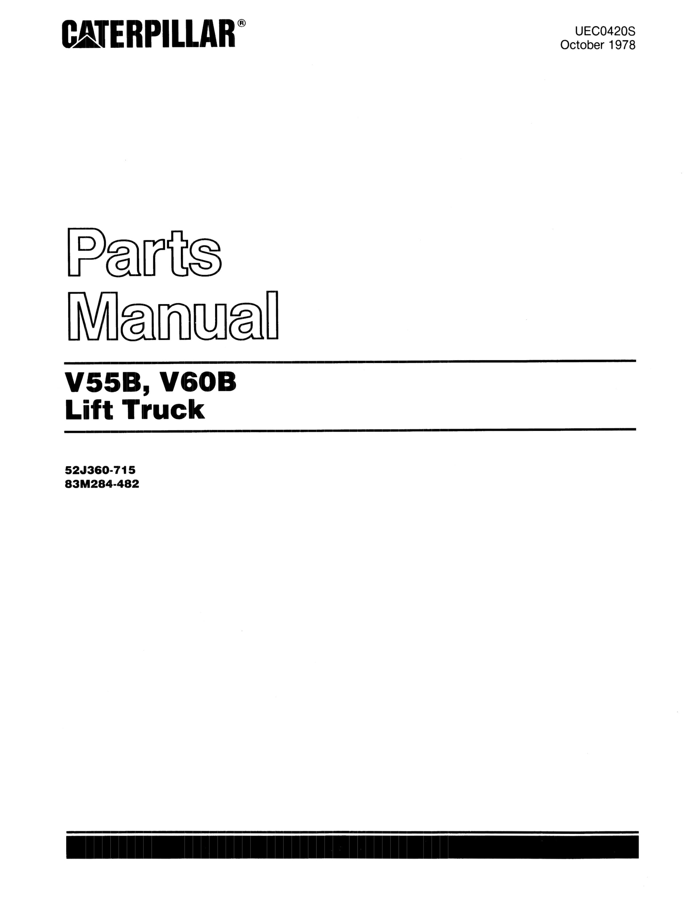 Caterpillar V55B, V60B Lift Trucks Parts Manual UEC0420S