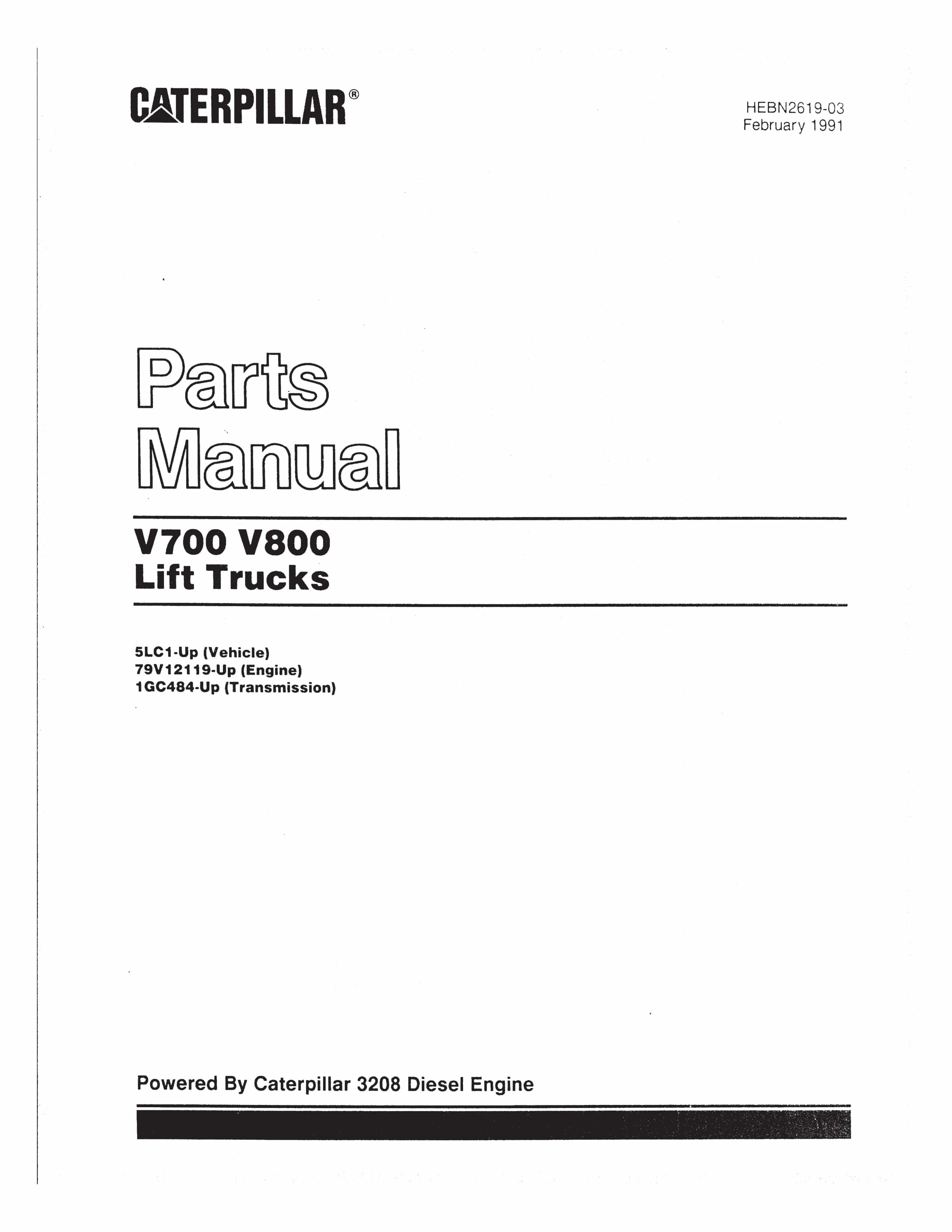 Caterpillar V700, V800 Lift Truck Parts Manual HEBN2619-03