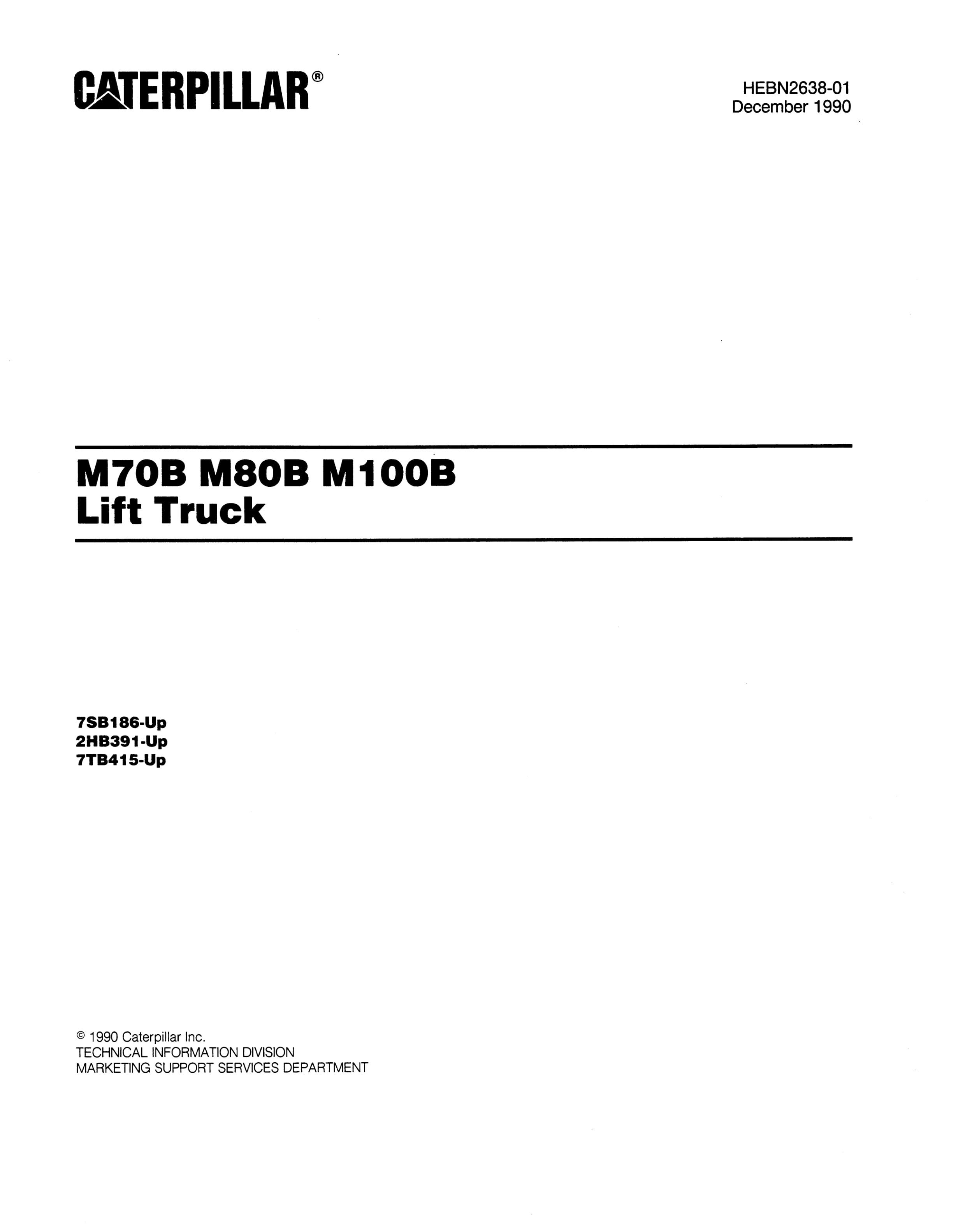 Caterpillar V70B, V80B, V100B Lift Truck Parts Manual HEBN2638-01