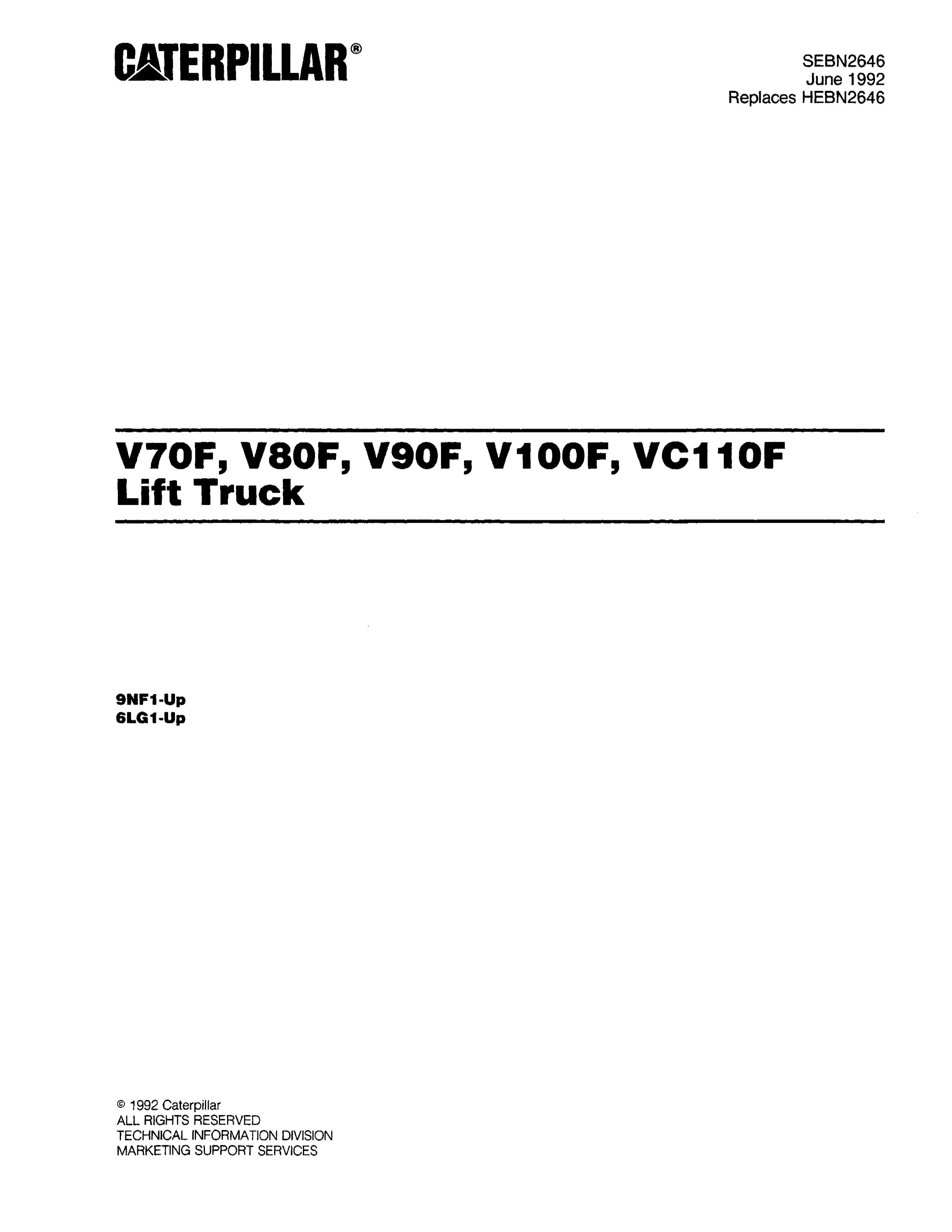Caterpillar V70F, V80F, V90F, V100F, VC110F Lift Trucks Parts Manual SEBN2646