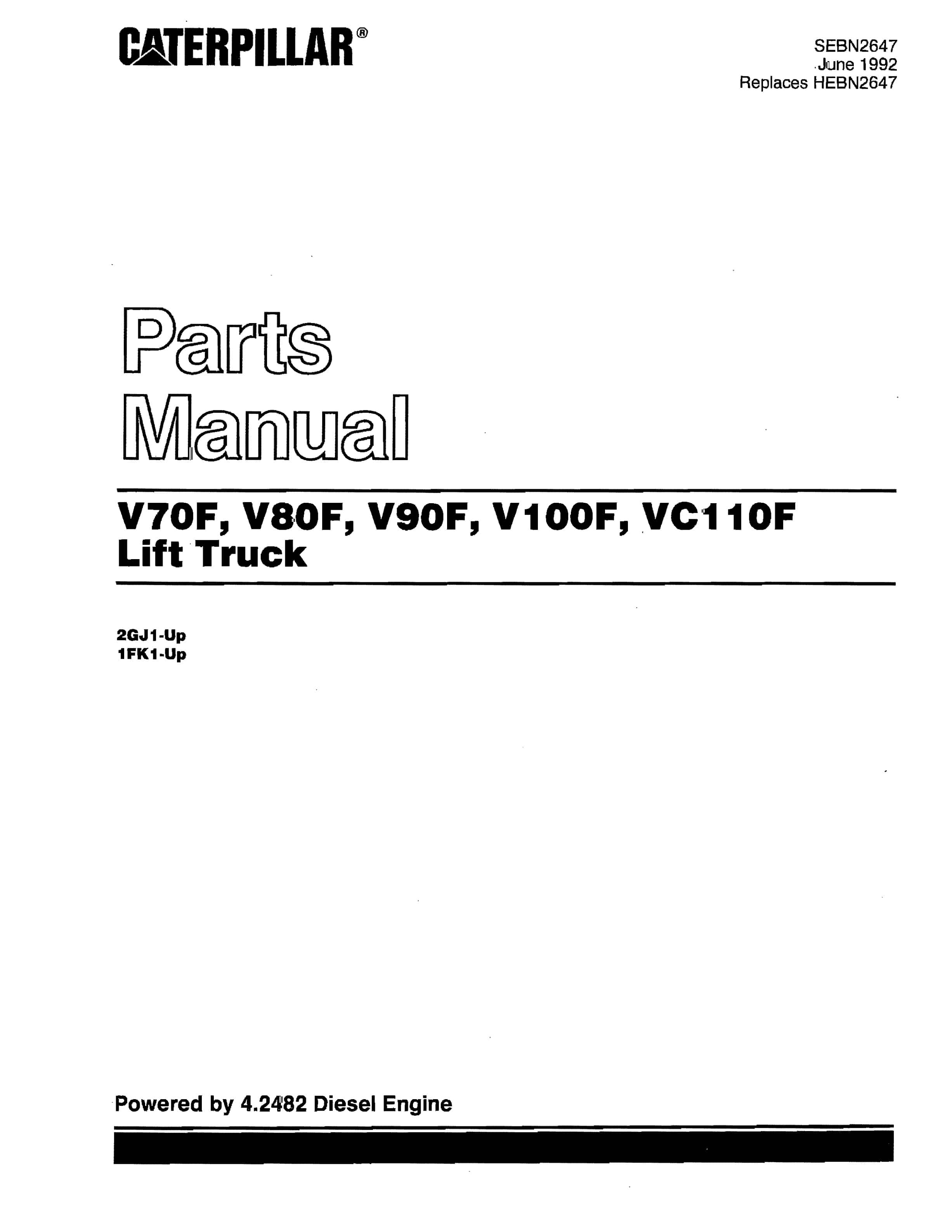 Caterpillar V70F, V80F, V90F, V100F, VC110F Lift Trucks Parts Manual SEBN2647