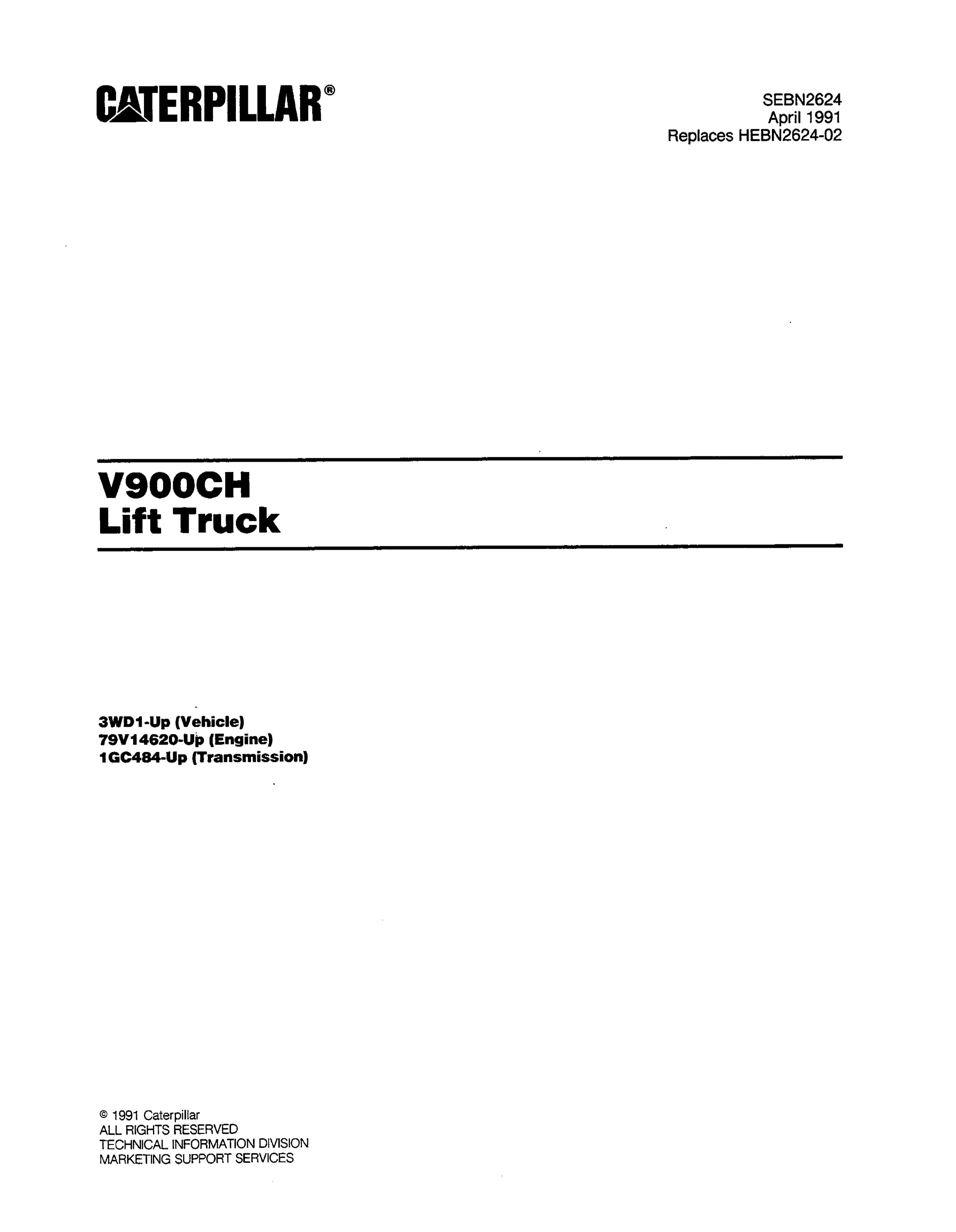 Caterpillar V900CH Lift Truck Parts Manual SEBN2624