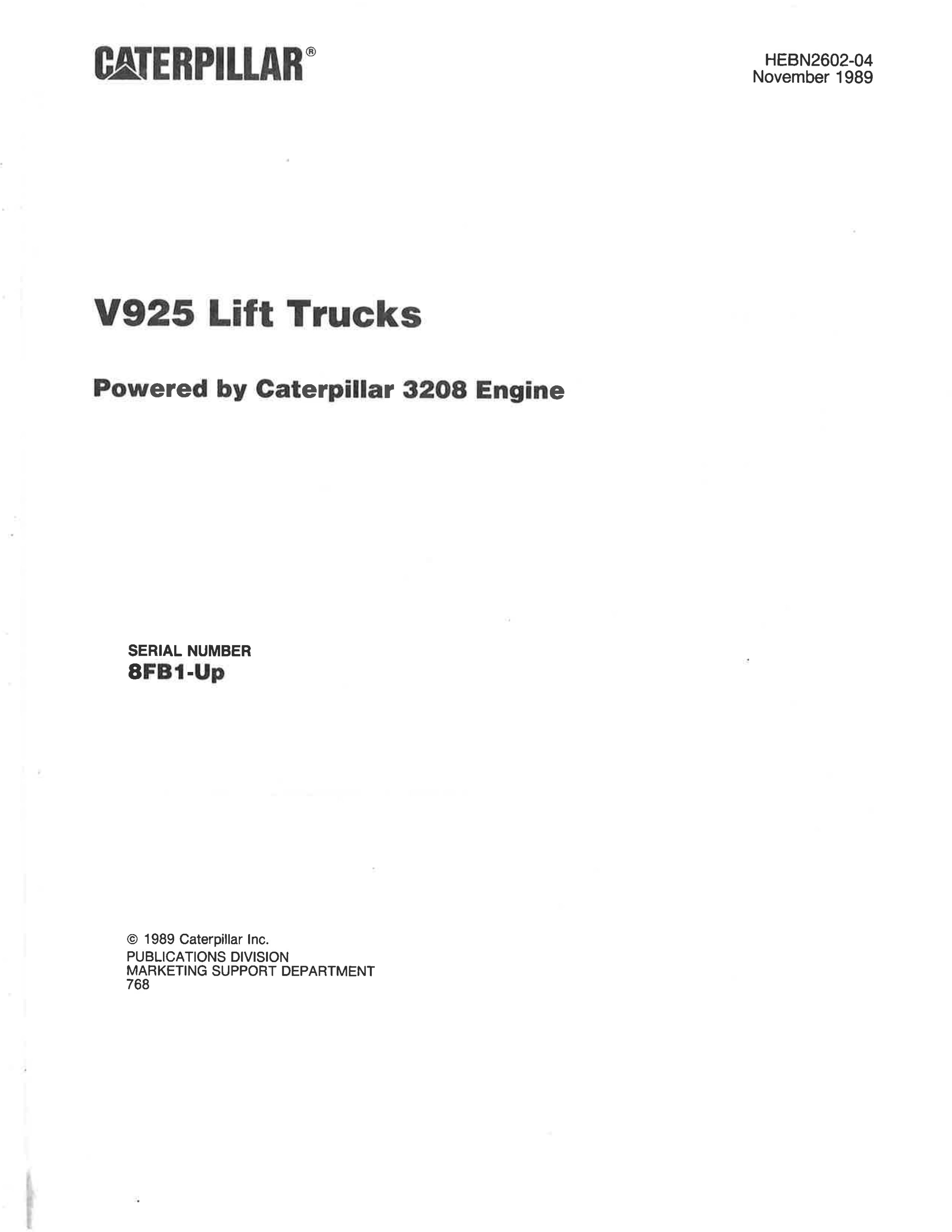 Caterpillar V925 Lift Truck Parts Manual HEBN2602-04