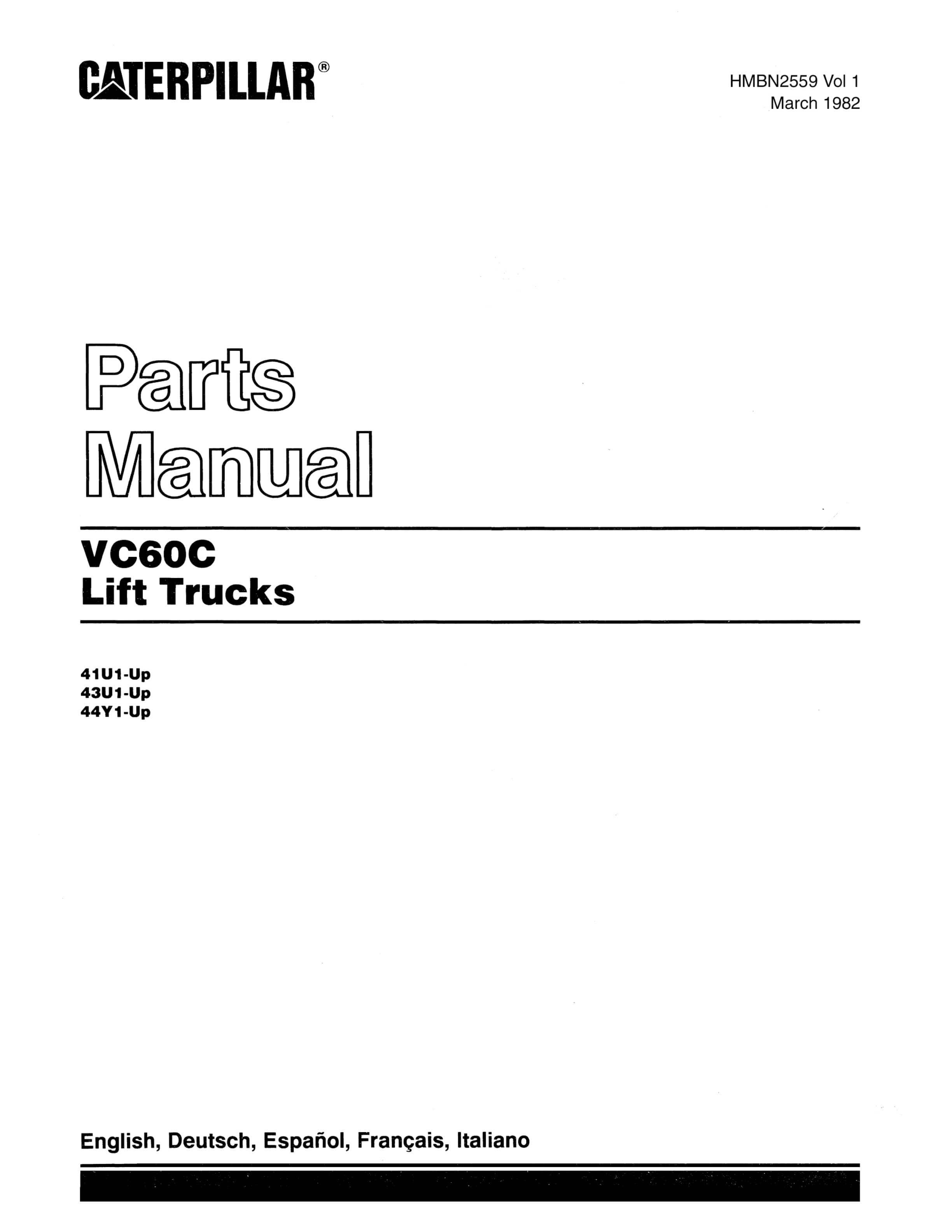 Caterpillar VC60C Lift Truck Parts Manual HMBN2559
