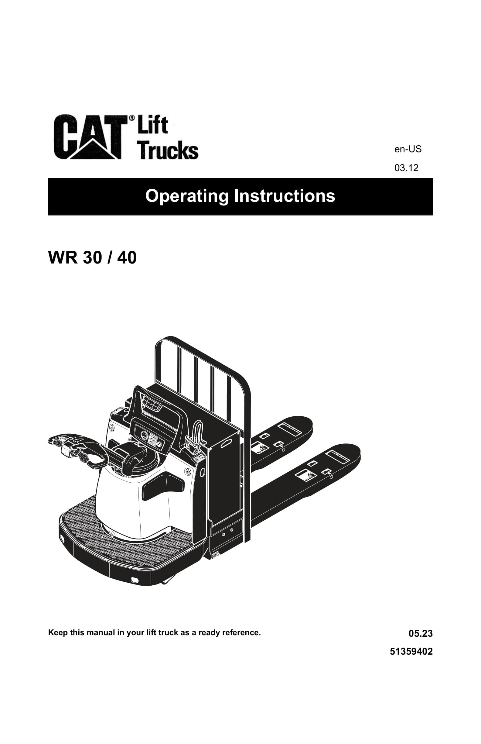 Caterpillar WR 30, WR 40 Operating Instructions 51359402