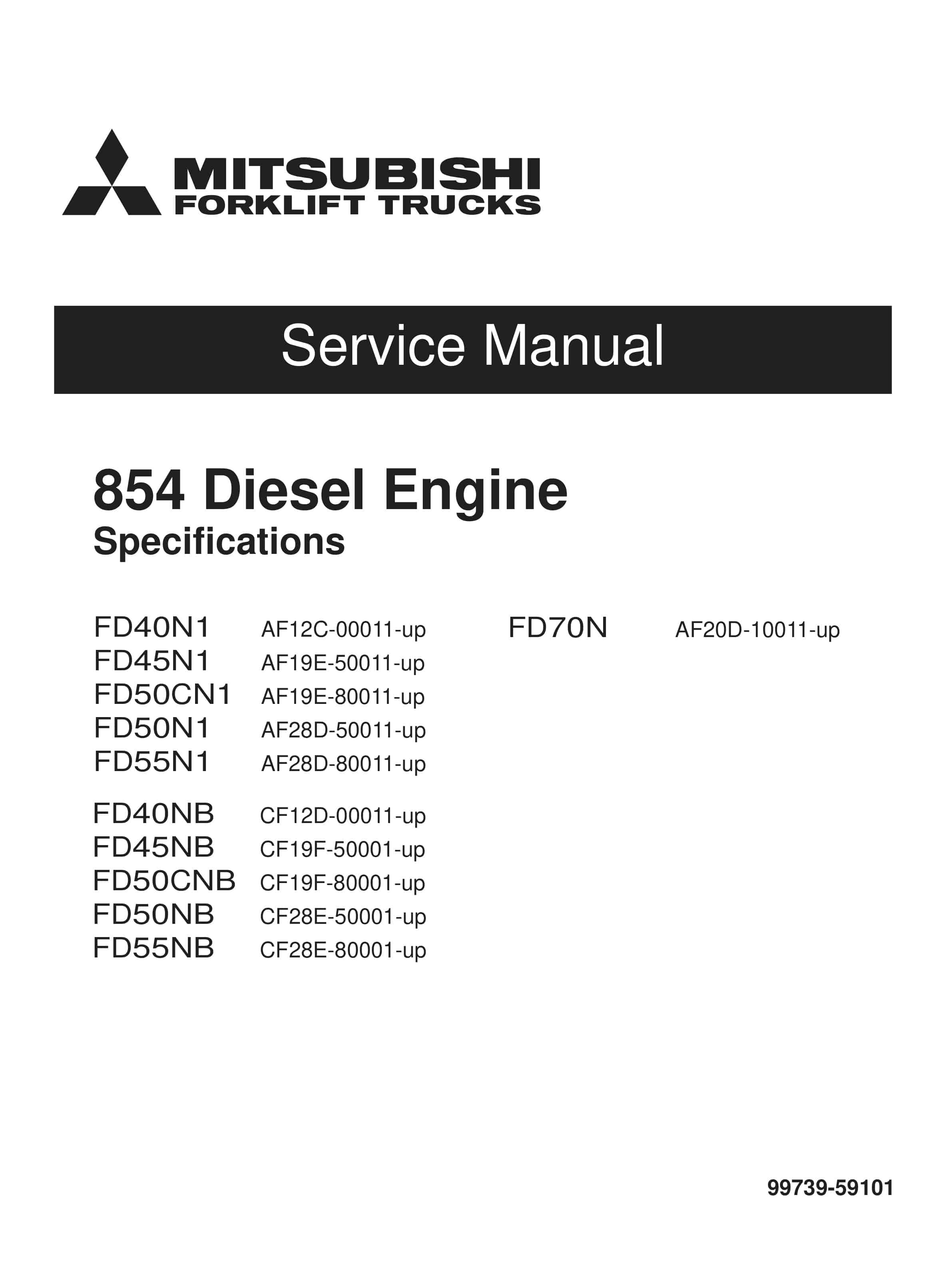 Mitsubishi 854 Diesel Engine Specifications Service Manual 99739-59101 1 Mitsubishi 854 Diesel Engine Specifications Service Manual 99739-59101