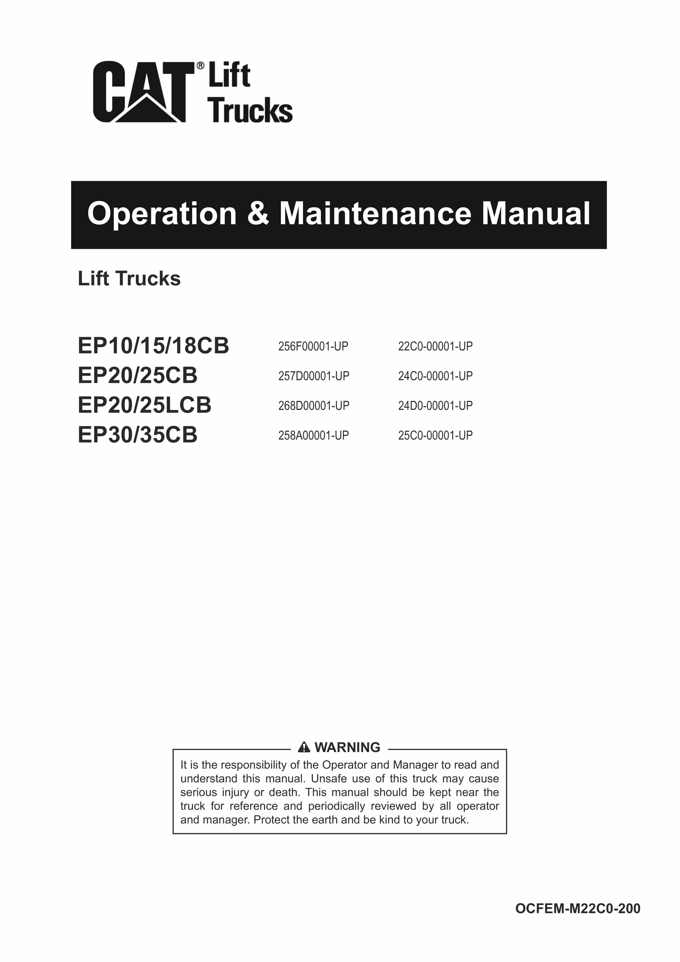 Mitsubishi EP10CB-35CB, EP20-25LCB Lift Trucks Operation and Maintenance Manual OCFEM-M22C0-200