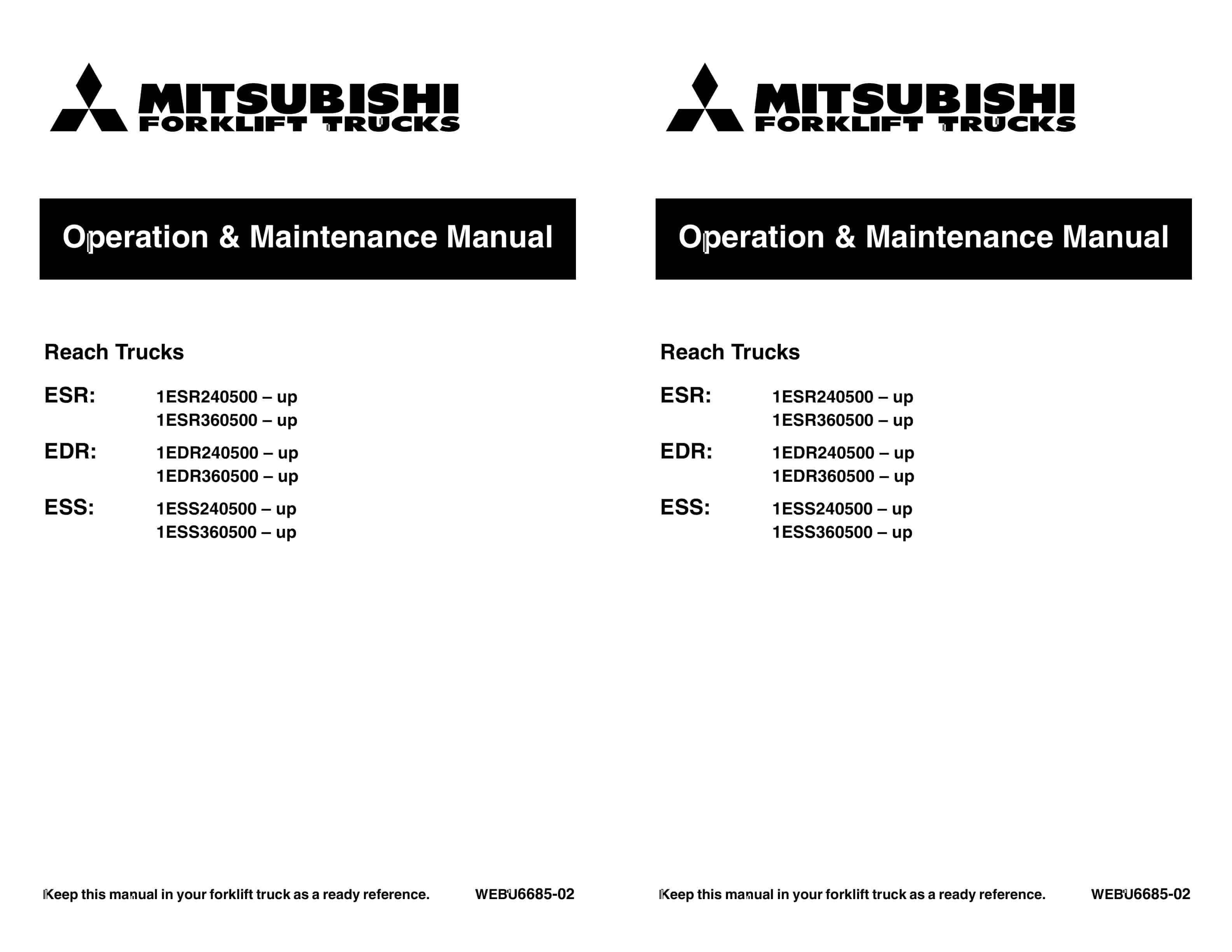 Mitsubishi ESR, EDR, ESS Reach Trucks Operation and Maintenance Manual WEBU6685-02