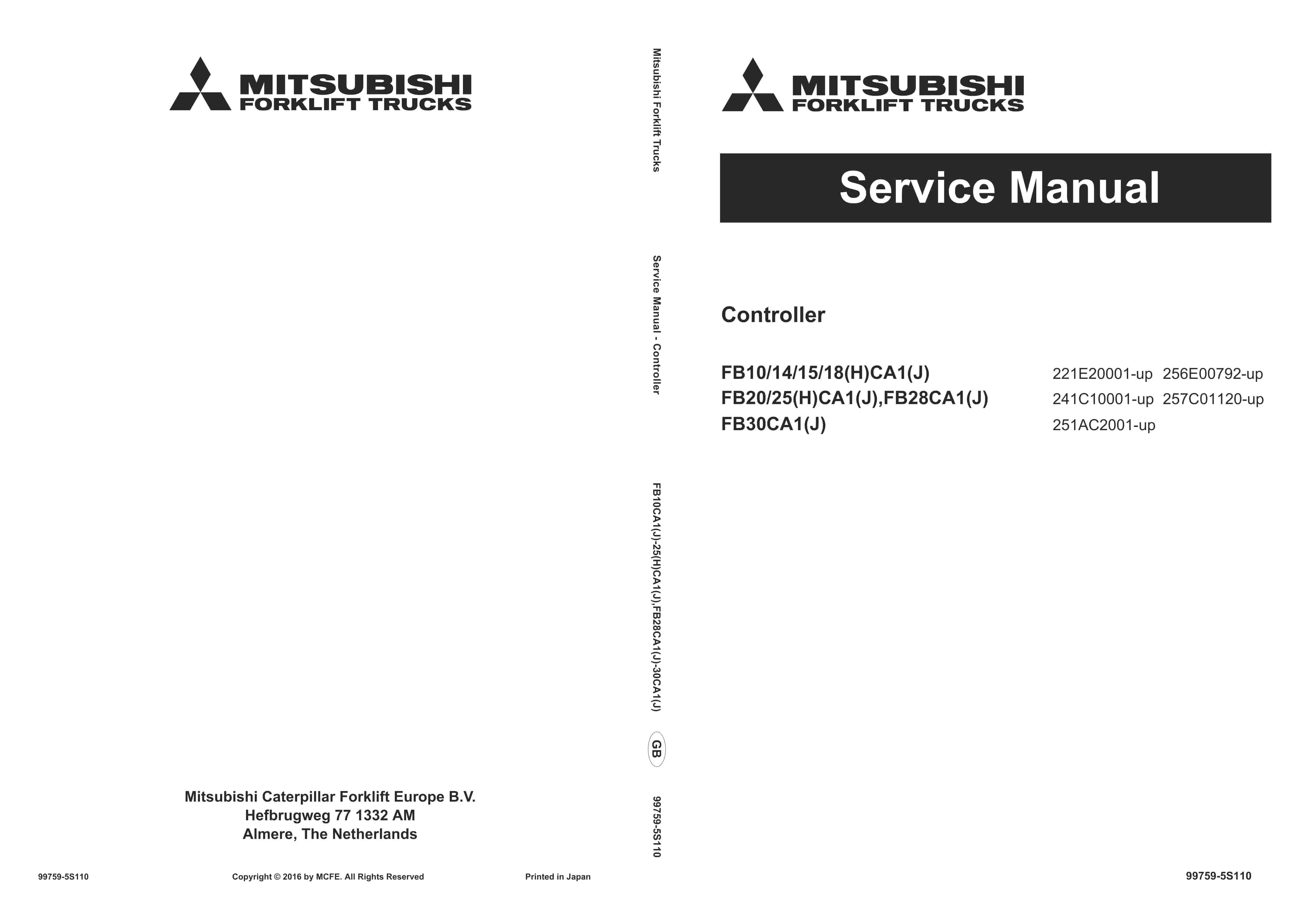 Mitsubishi FB10CA1(J)-25(H)CA1(J), FB28CA1(J)-30CA1(J) Controller Service Manual 99759-5S110