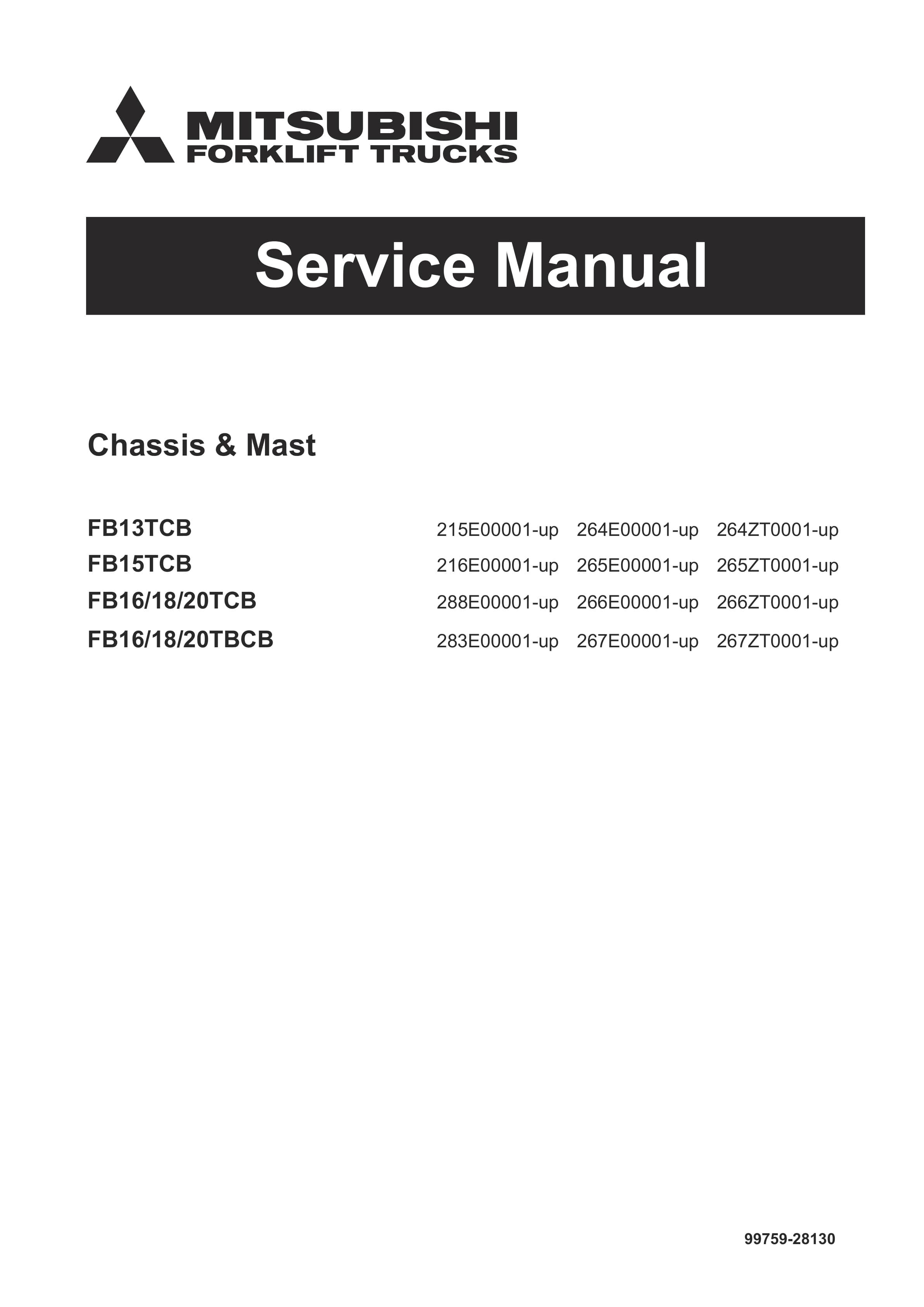 Mitsubishi FB13-20TCB, FB16-20TBCB Chassis and Mast Service Manual 99759-28130