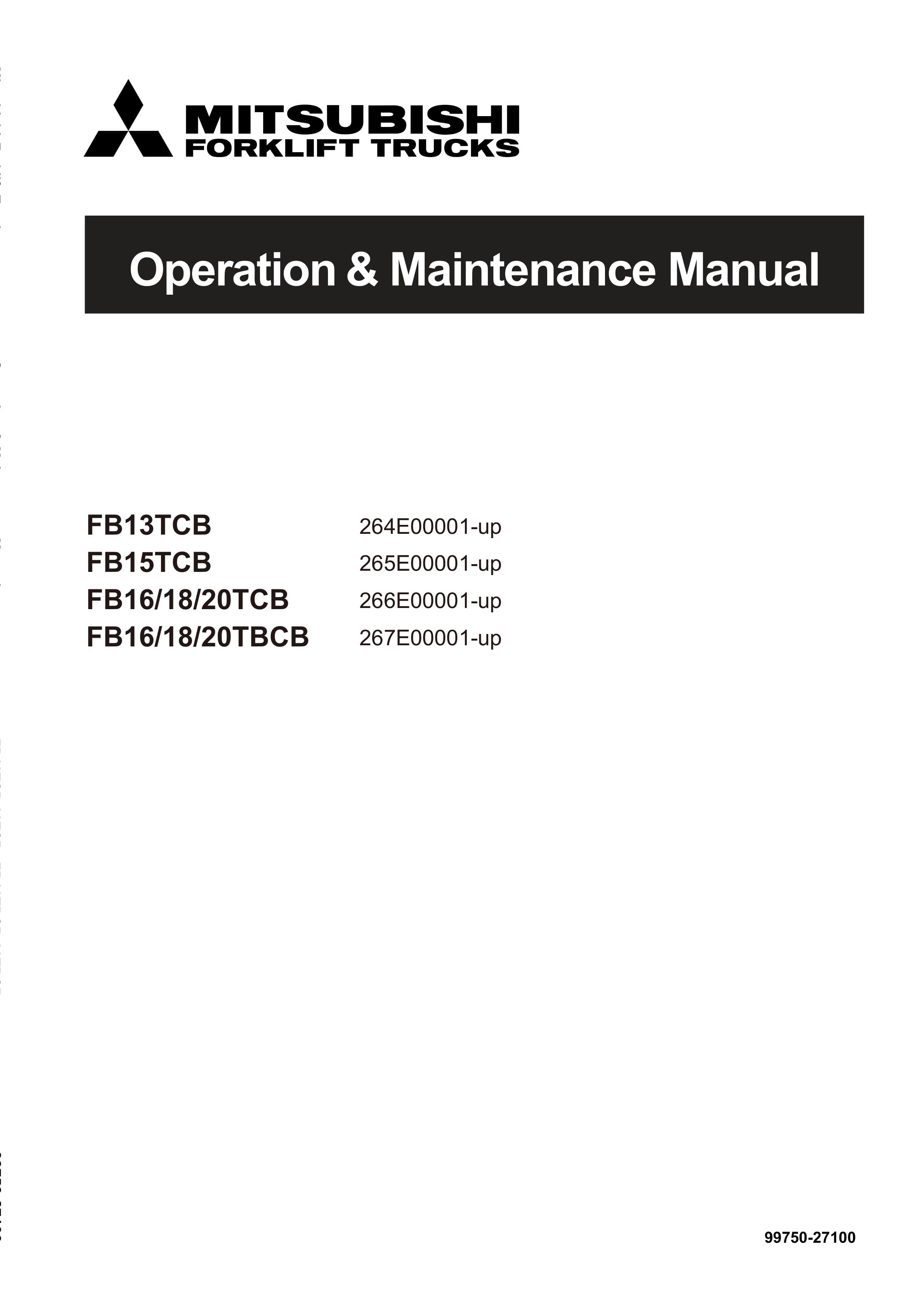 Mitsubishi FB13-20TCB, FB16-20TBCB Operation and Maintenance Manual 99750-27100