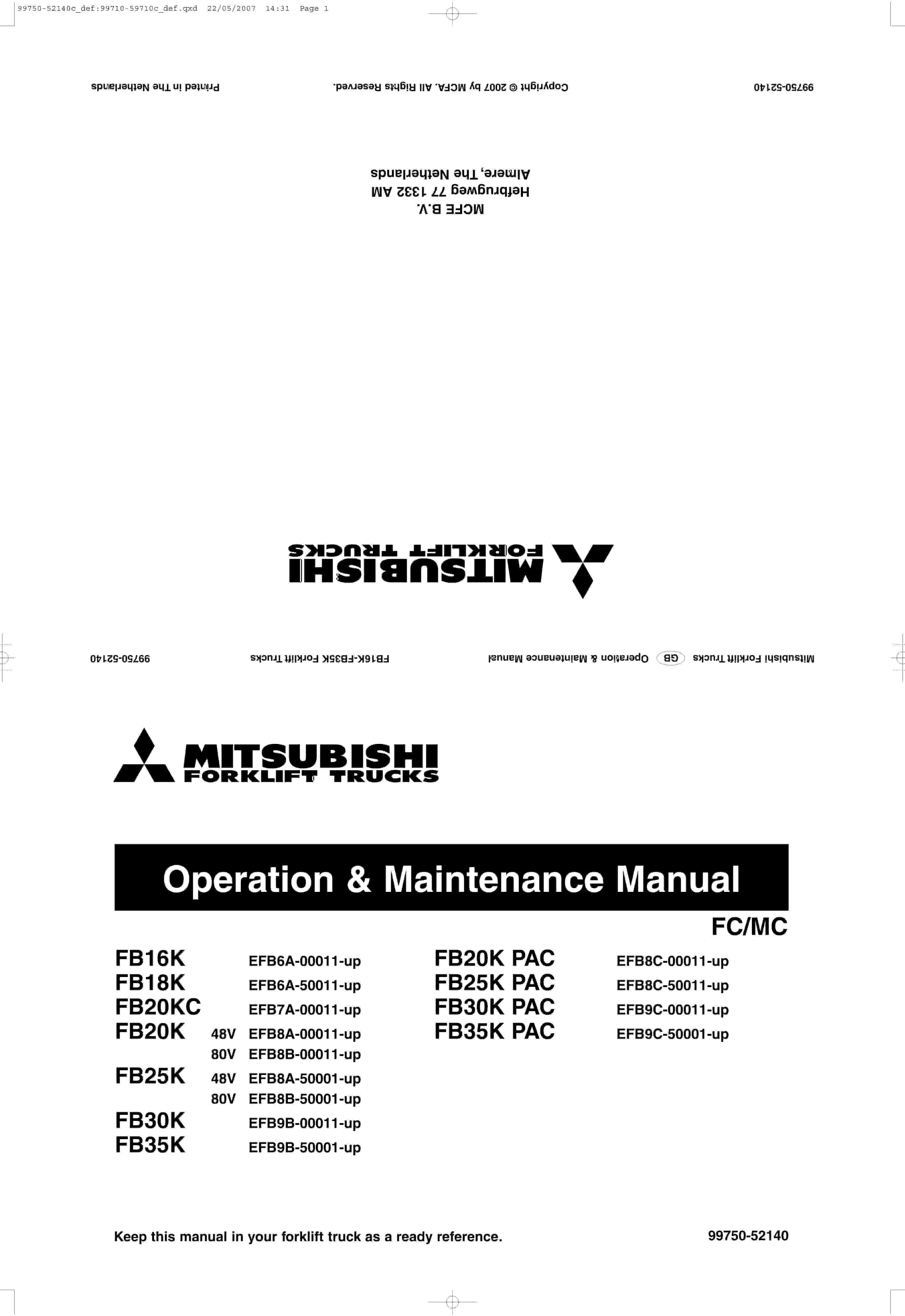 Mitsubishi FB16K to FB35K PAC Operation and Maintenance Manual 99750-52140