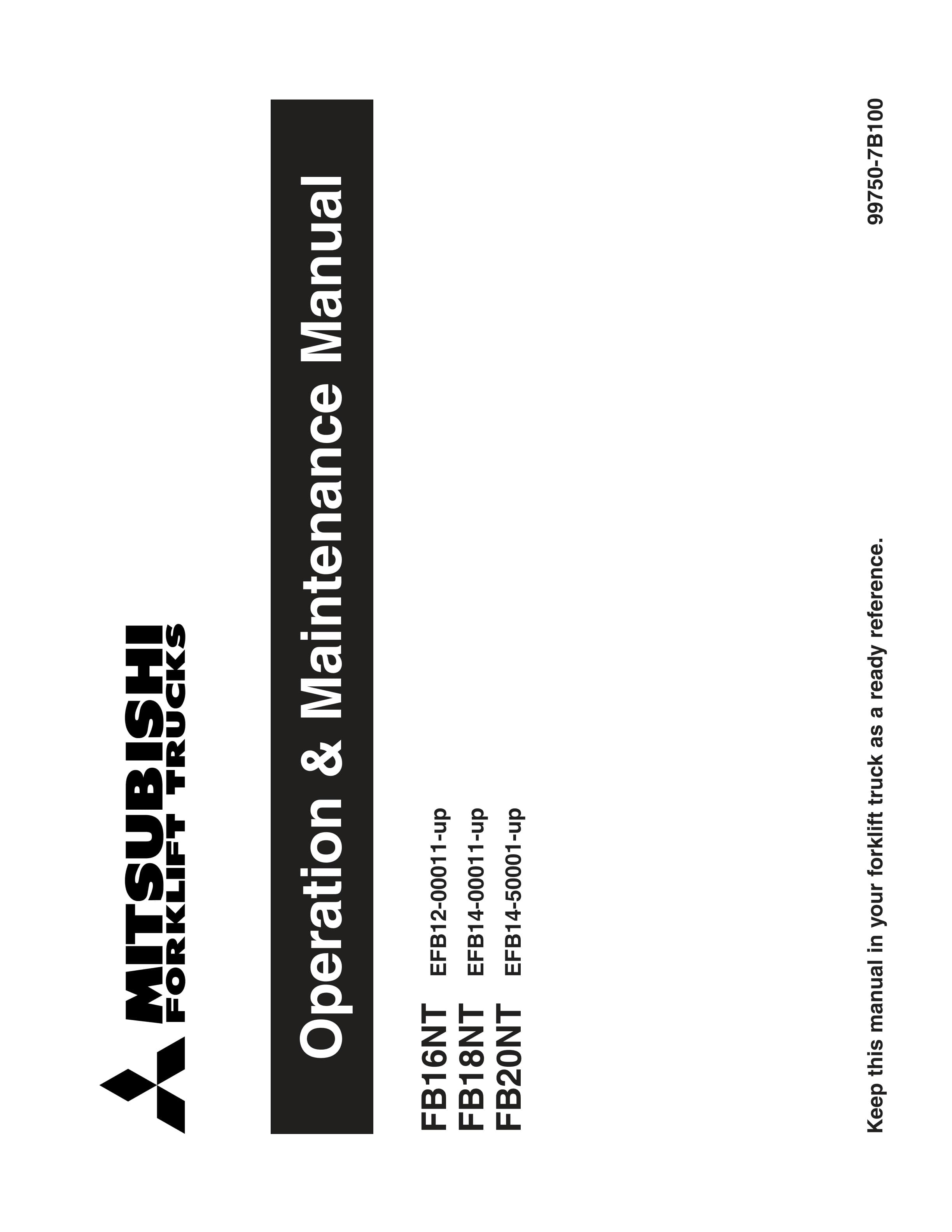 Mitsubishi FB16NT, FB18NT, FB20NT Operation and Maintenance Manual 99750-7B100