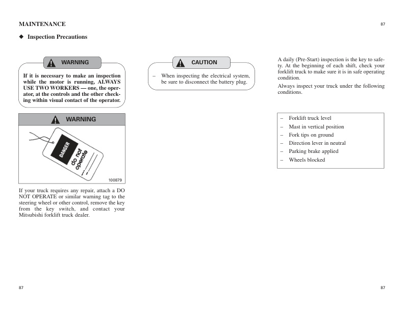 Mitsubishi FB16NT, FB18NT, FB20NT Operation and Maintenance Manual 99750-7B111-4