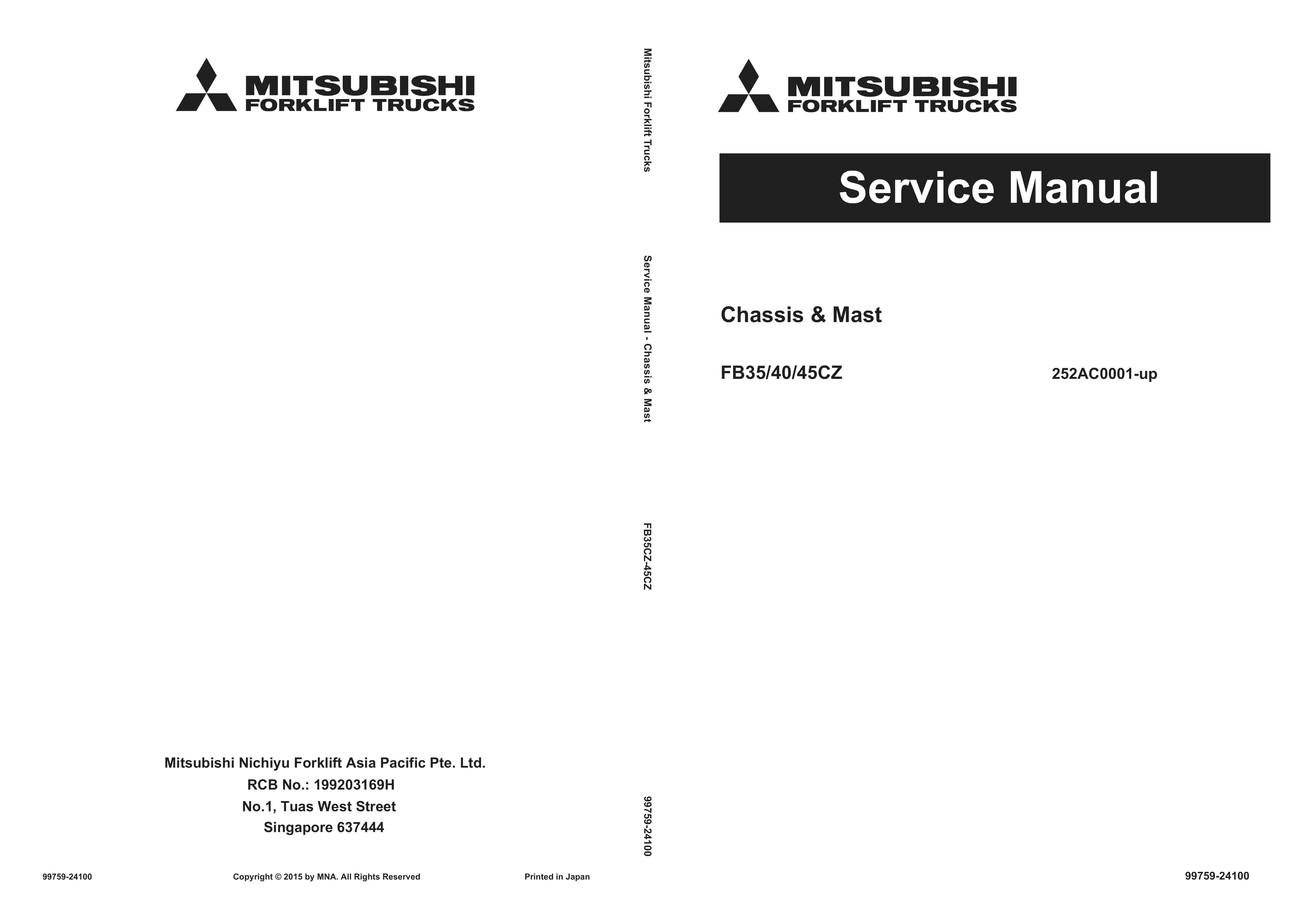 Mitsubishi FB35CZ, FB40CZ, FB45CZ Chassis and Mast Service Manual 99759-24100