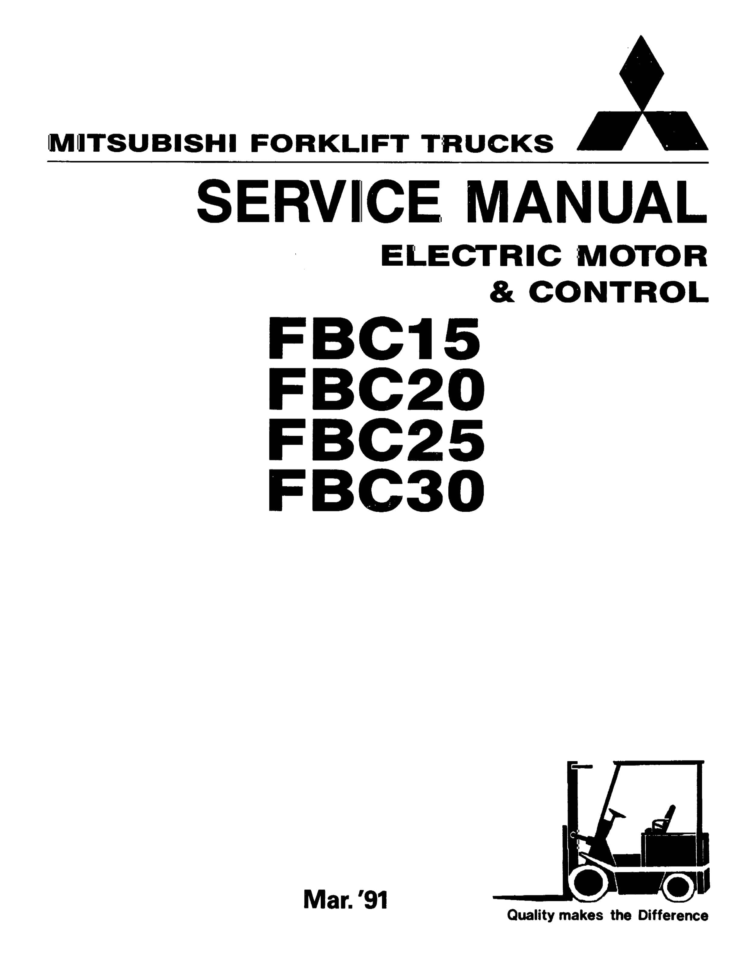 Mitsubishi FBC15, FBC20, FBC25, FBC30 Electric Motor and Control Service Manual 99719-71100