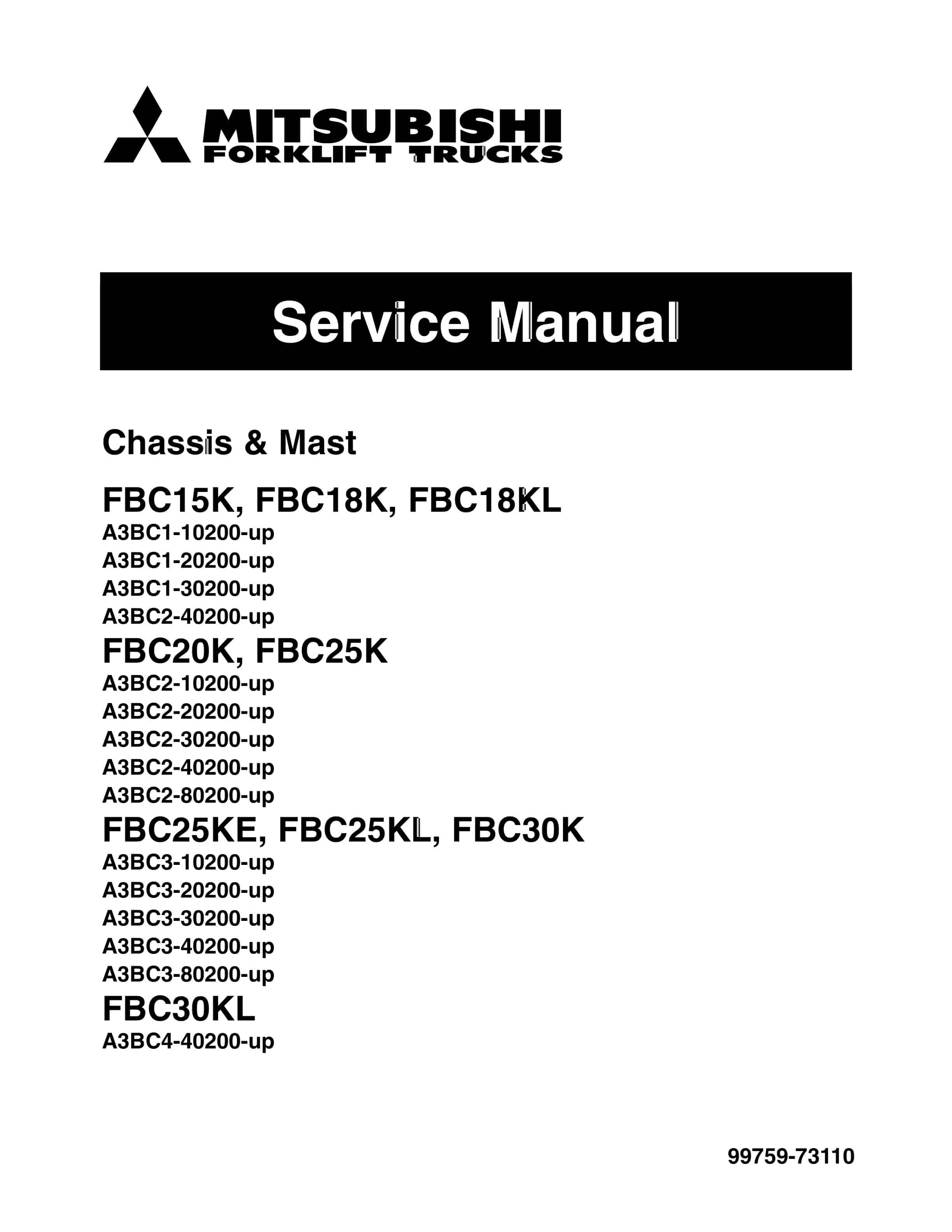 Mitsubishi FBC15K to FBC30KL Chassis and Mast Service Manual 99759-73110